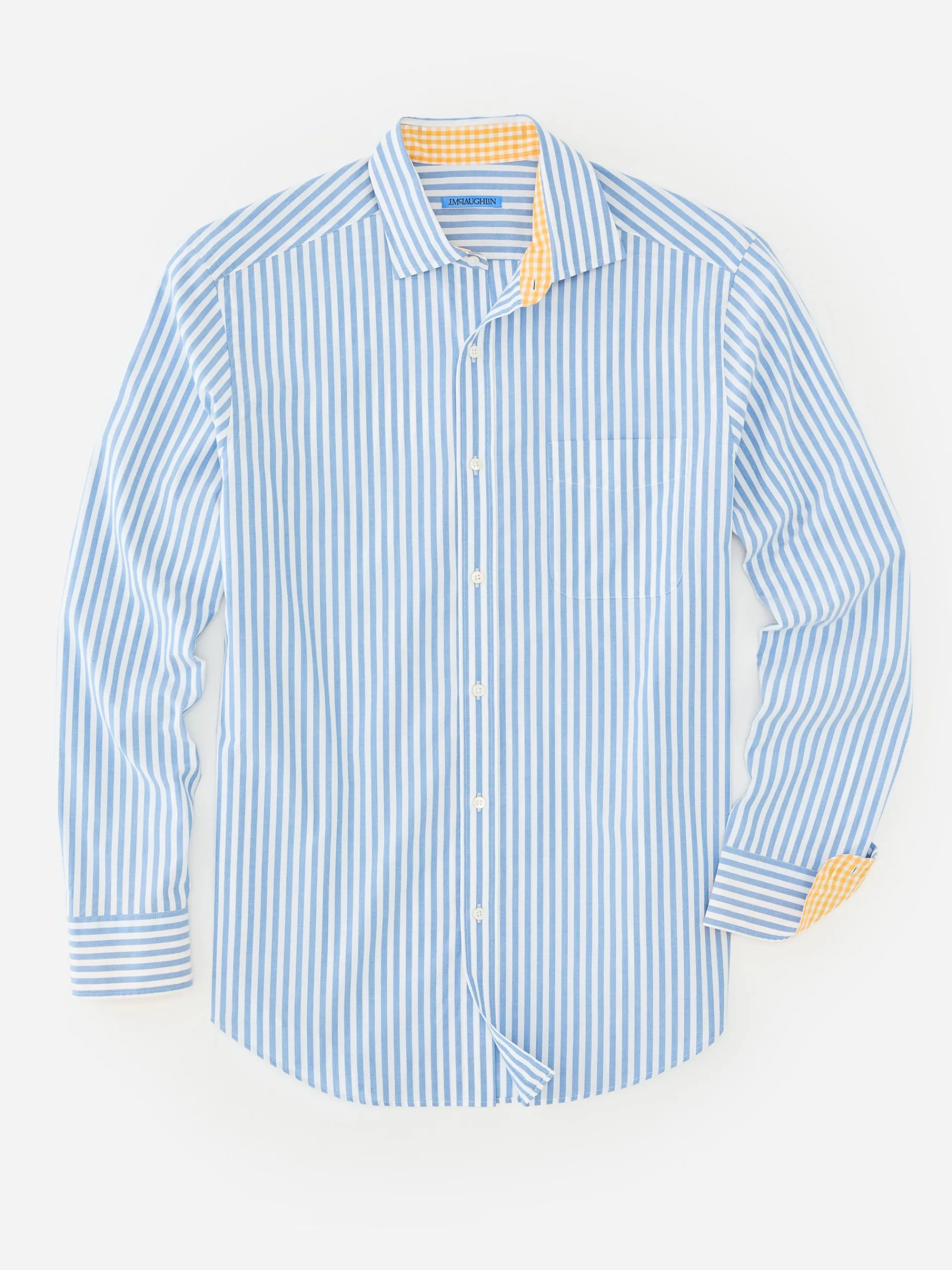 J.McLaughlin Club Classic Fit Shirt in Bengal Stripe Blue/White Cheap