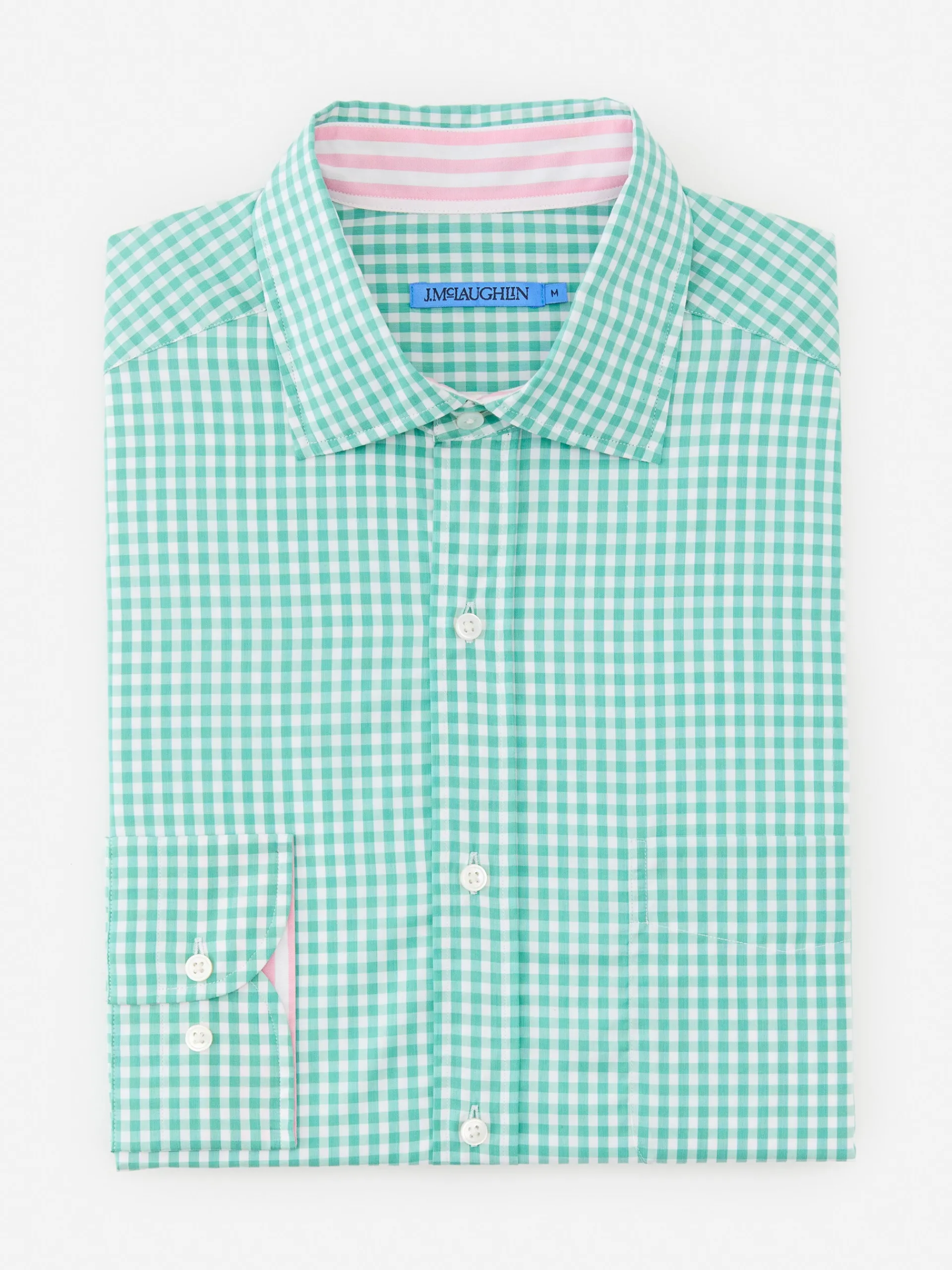 J.McLaughlin Club Classic Fit Shirt in Gingham Green/White Cheap