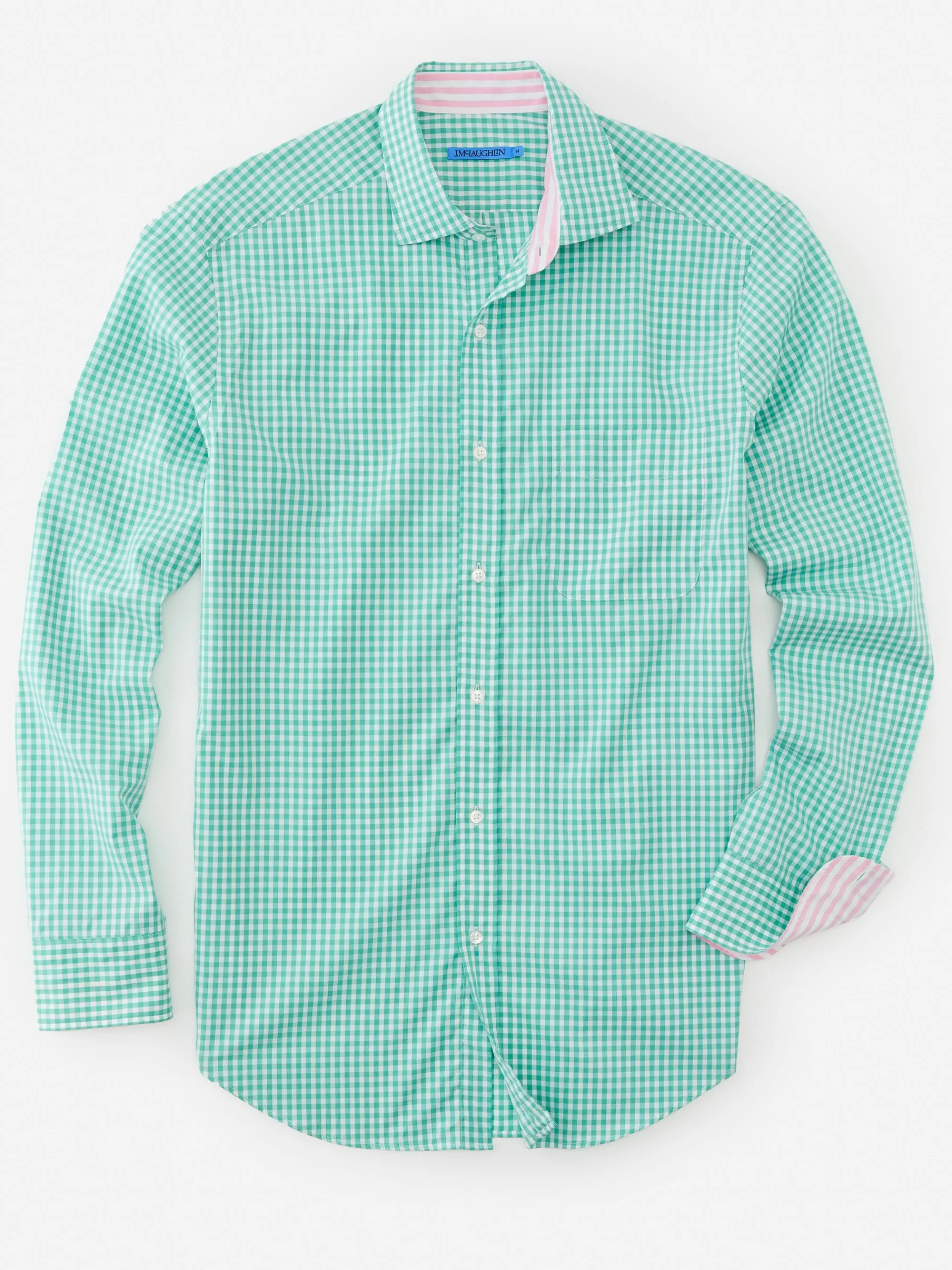 J.McLaughlin Club Classic Fit Shirt in Gingham Green/White Cheap