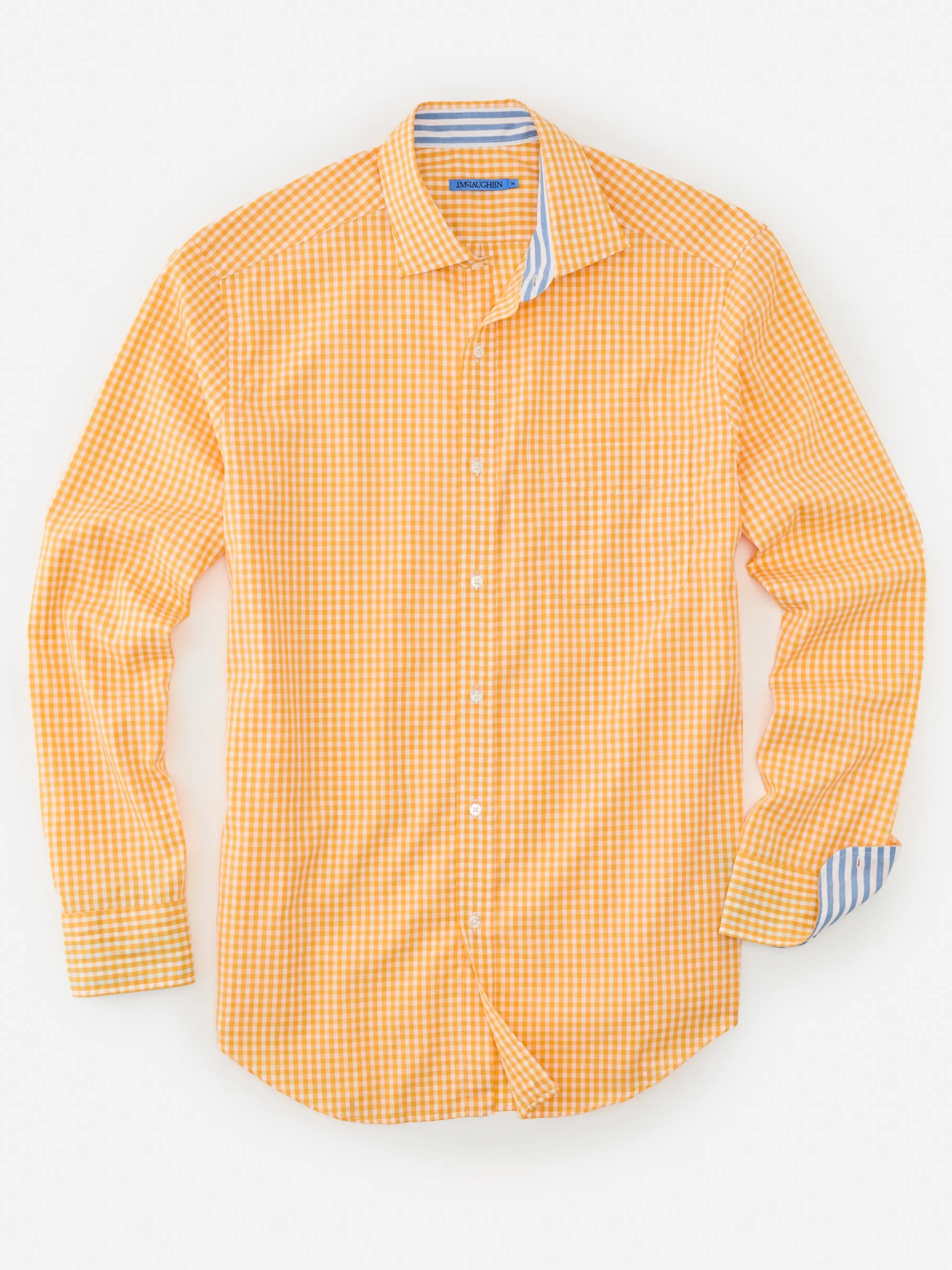 J.McLaughlin Club Classic Fit Shirt in Gingham Yellow/White Hot