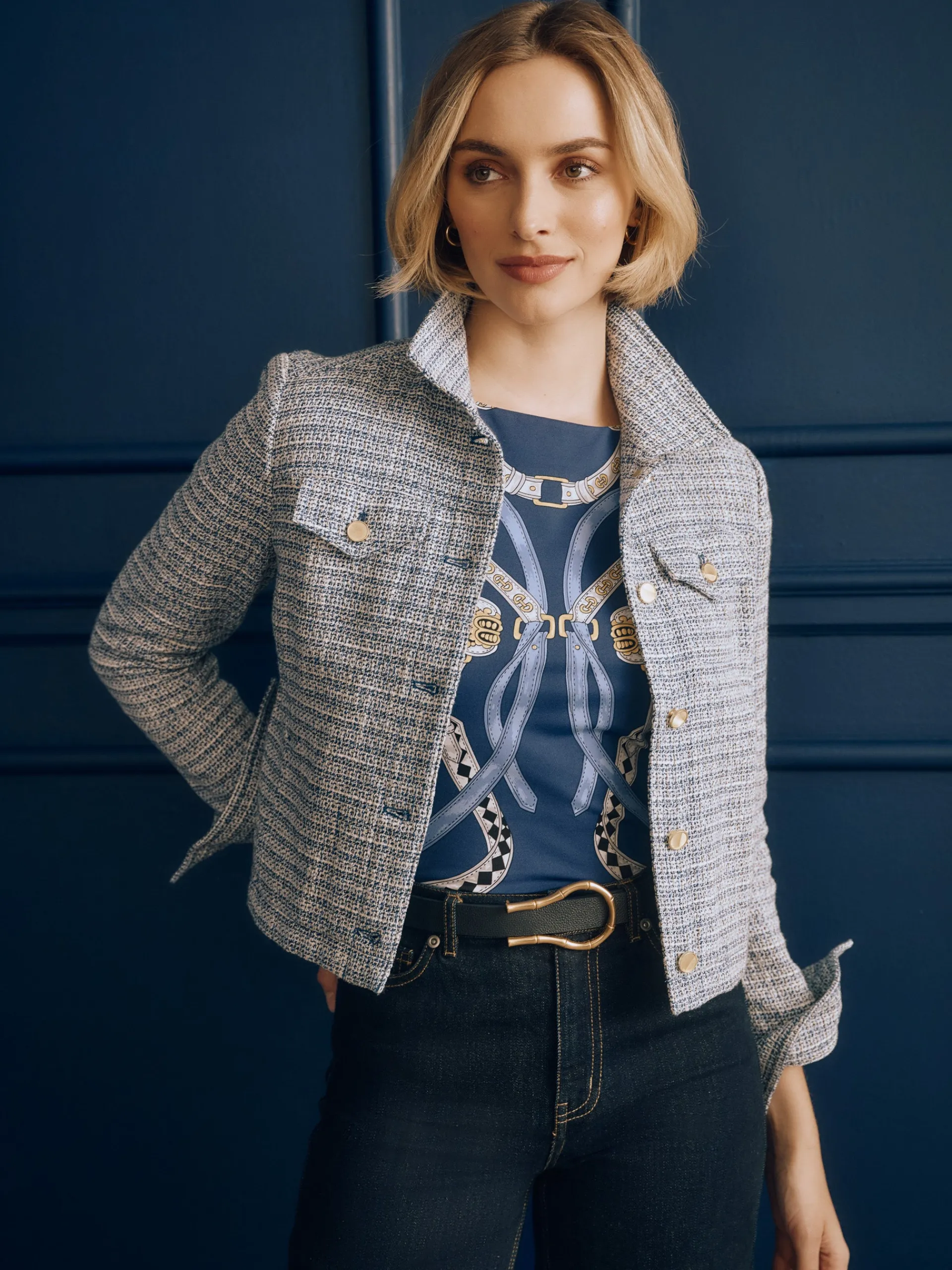 J.McLaughlin Colby Tweed Jacket Blue/Multi Sale