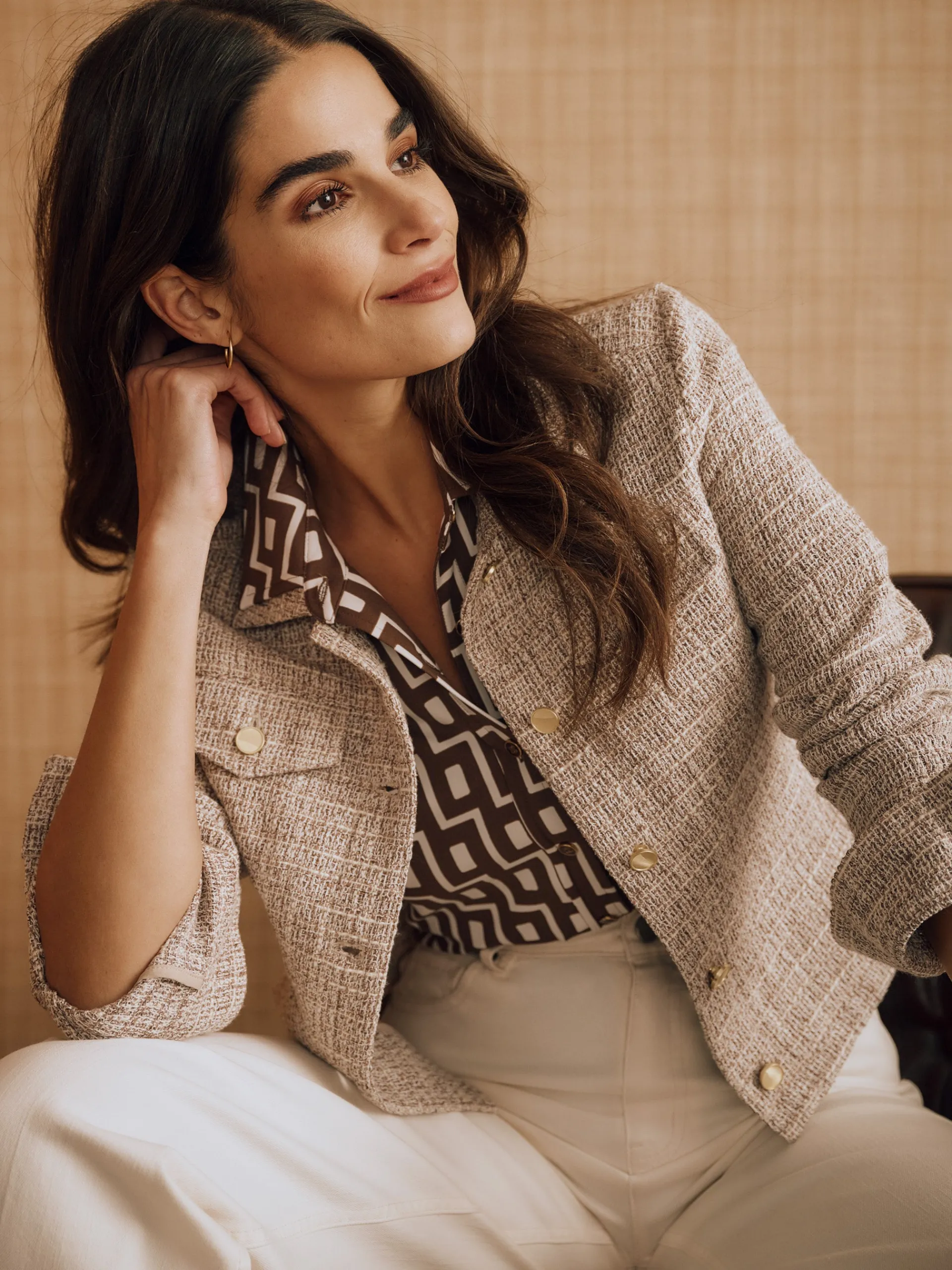 J.McLaughlin Colby Tweed Jacket Taupe/Multi Cheap