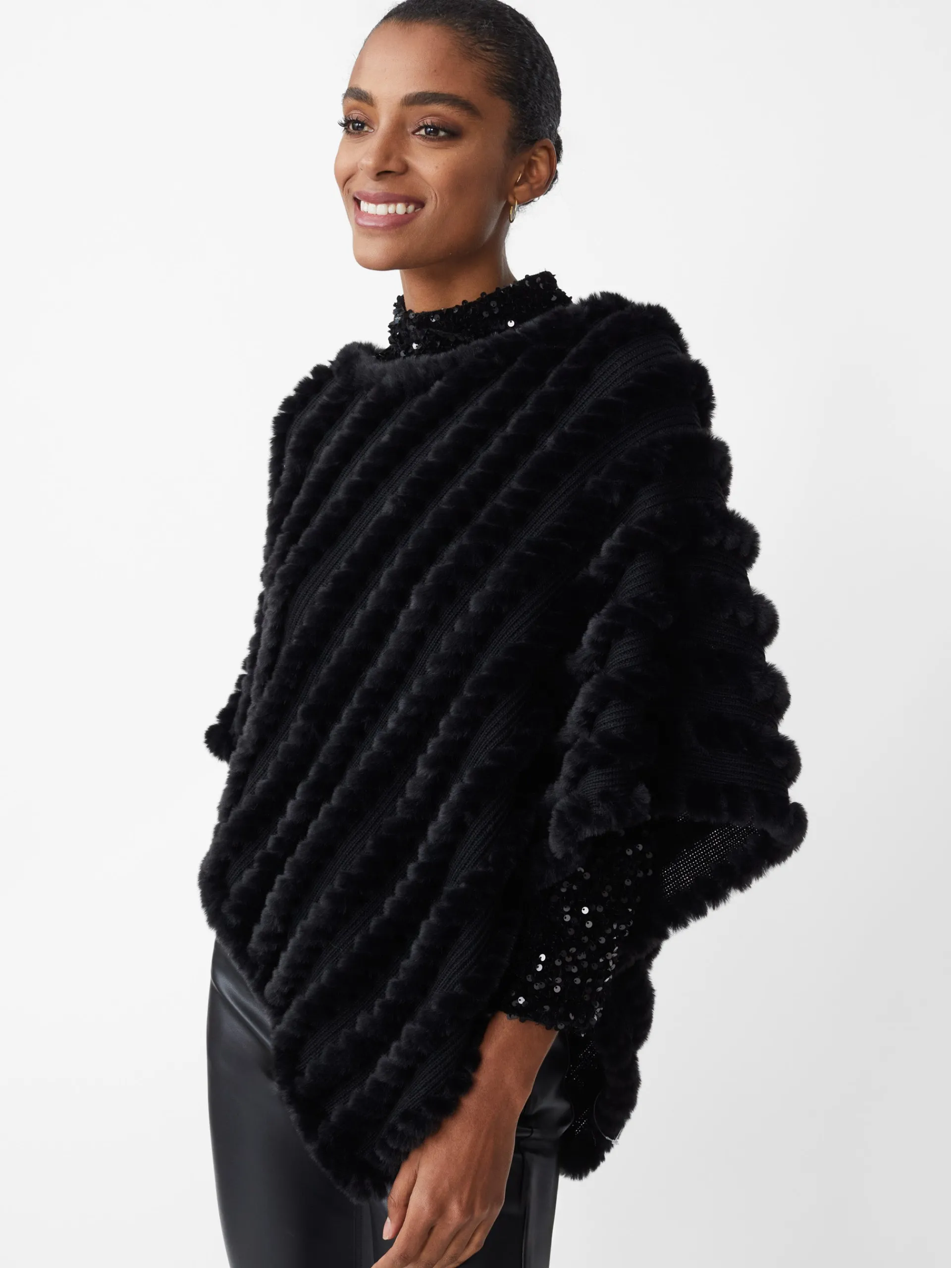 J.McLaughlin Cortina Faux Fur Poncho Black Cheap