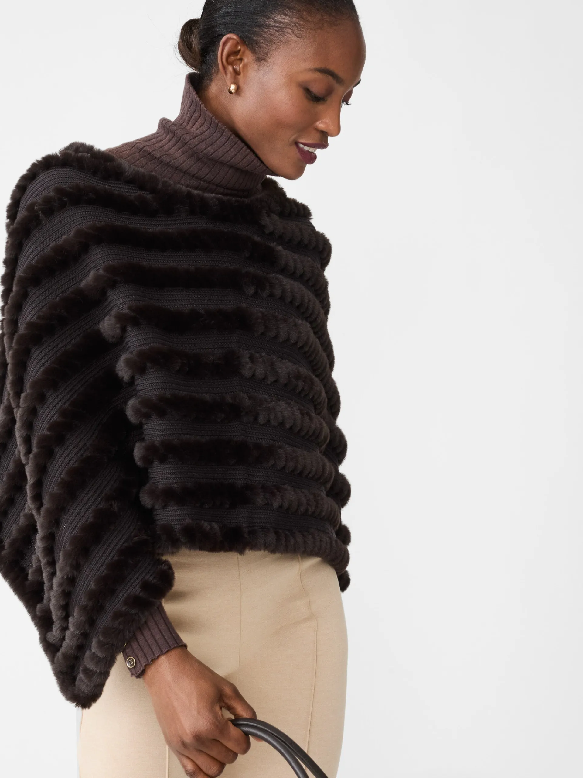 J.McLaughlin Cortina Faux Fur Poncho DarkBrown Cheap