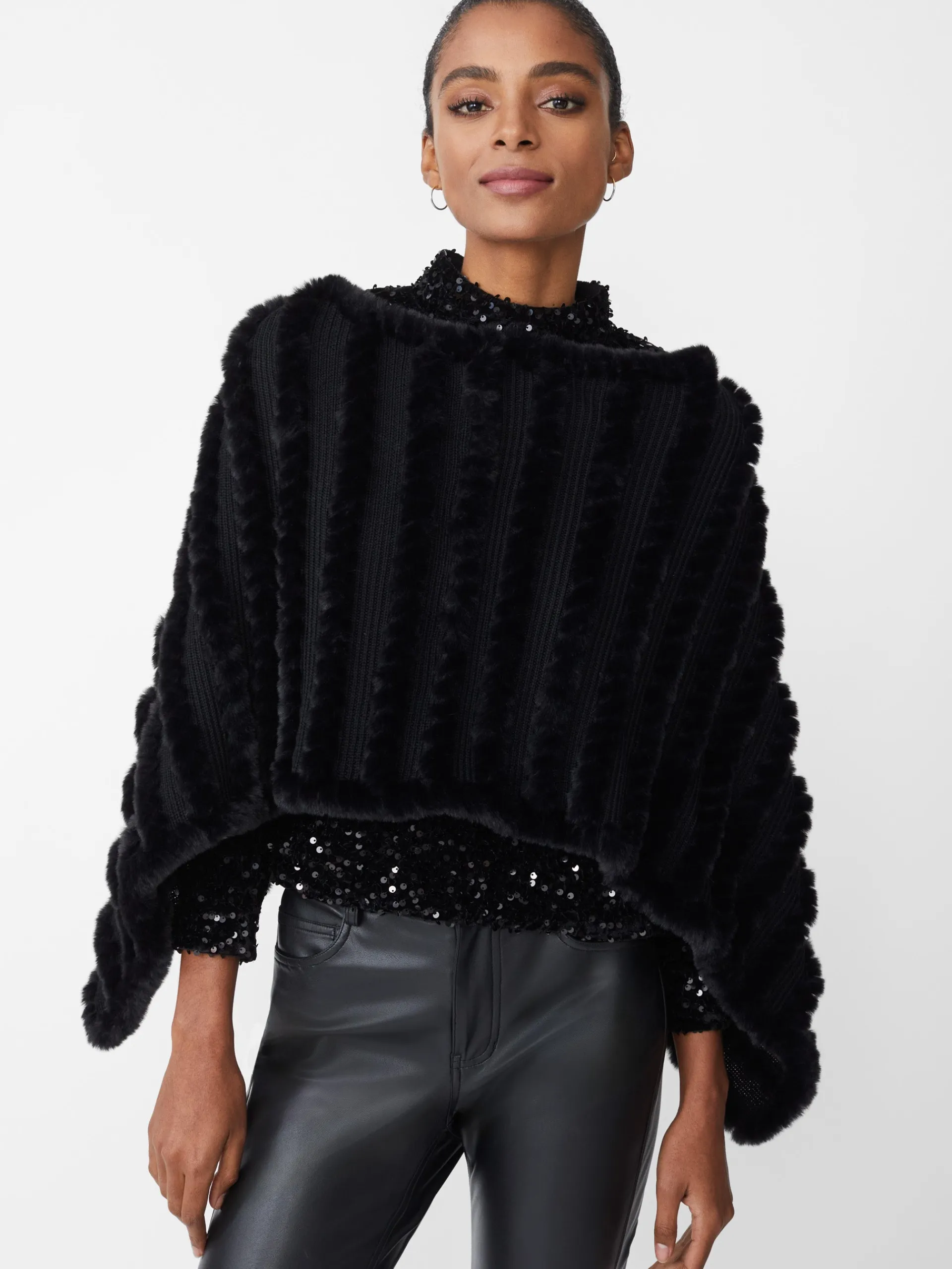J.McLaughlin Cortina Faux Fur Poncho Black Cheap