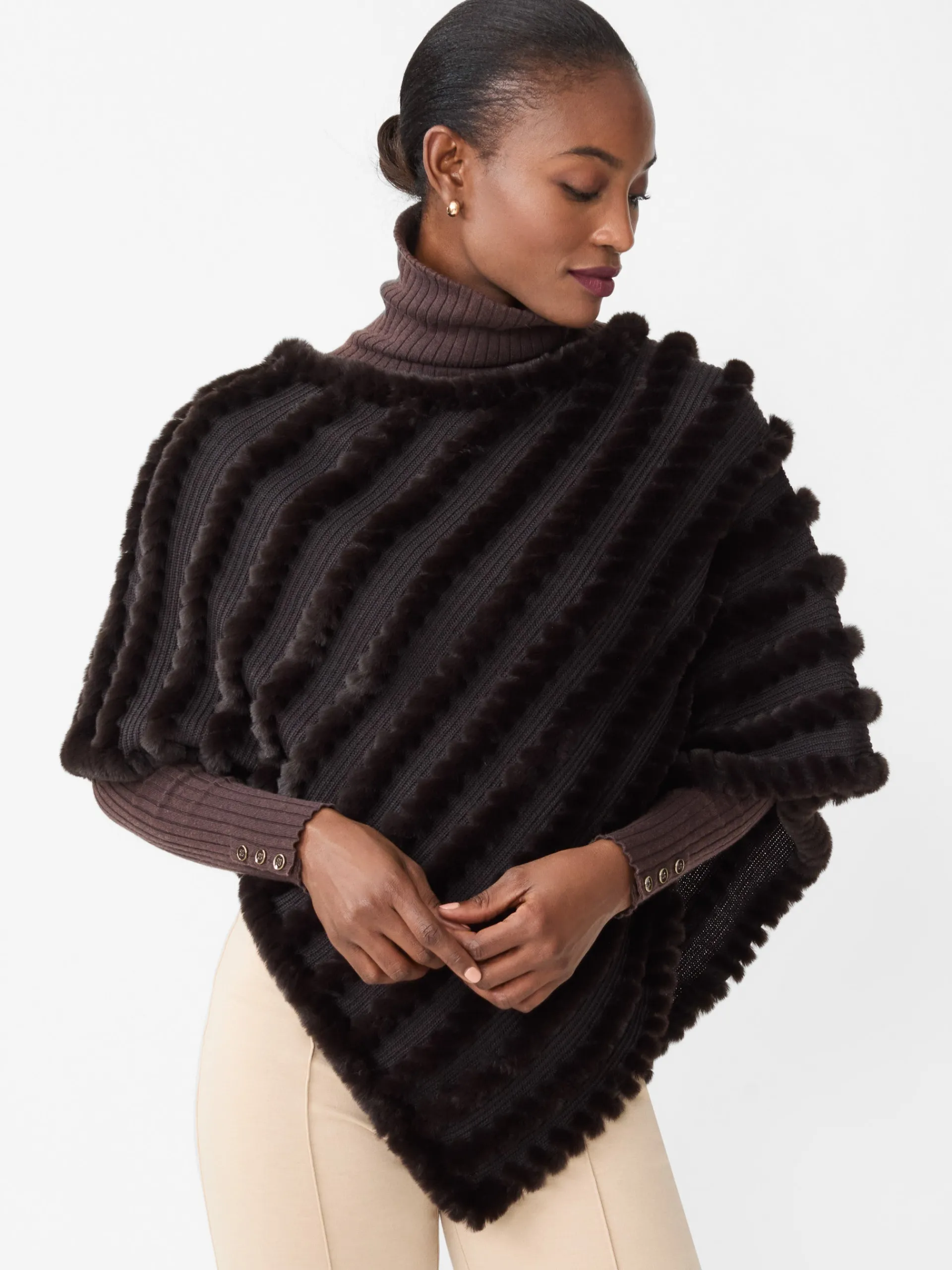 J.McLaughlin Cortina Faux Fur Poncho DarkBrown Cheap