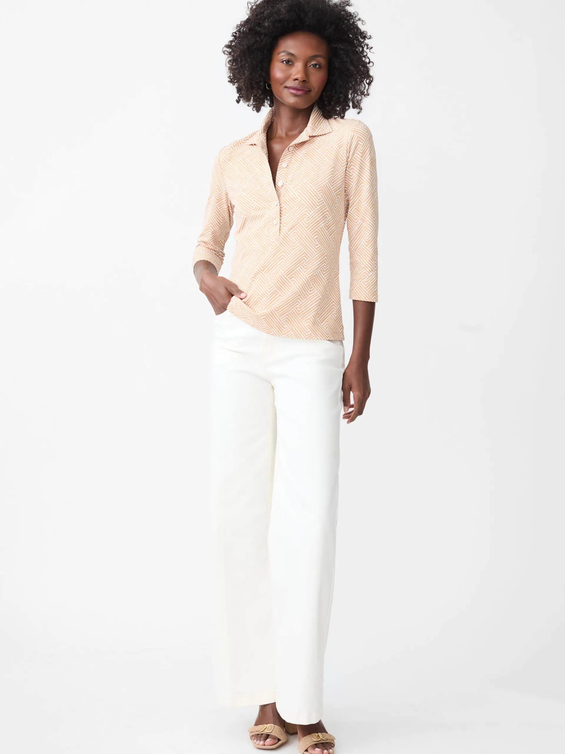 J.McLaughlin Court 3/4 Sleeve Polo in Volley White/Tan Discount