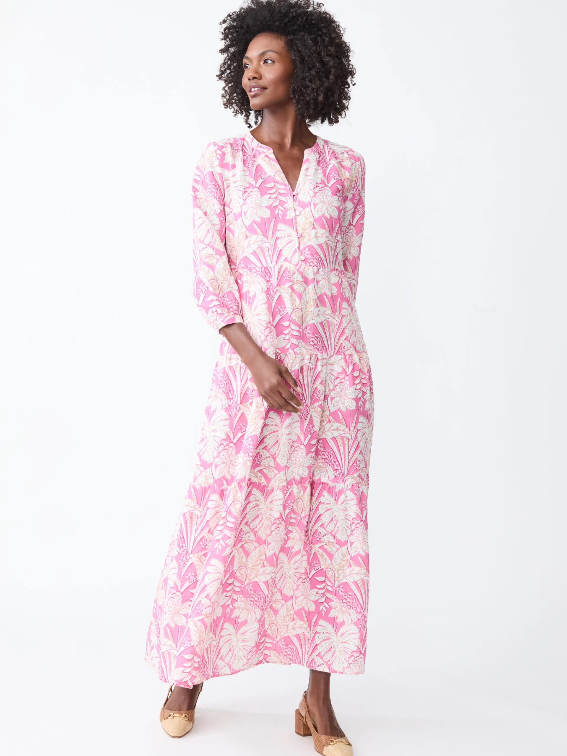 J.McLaughlin Cunningham Dress in Field Blooms Pink/White/Orange Sale
