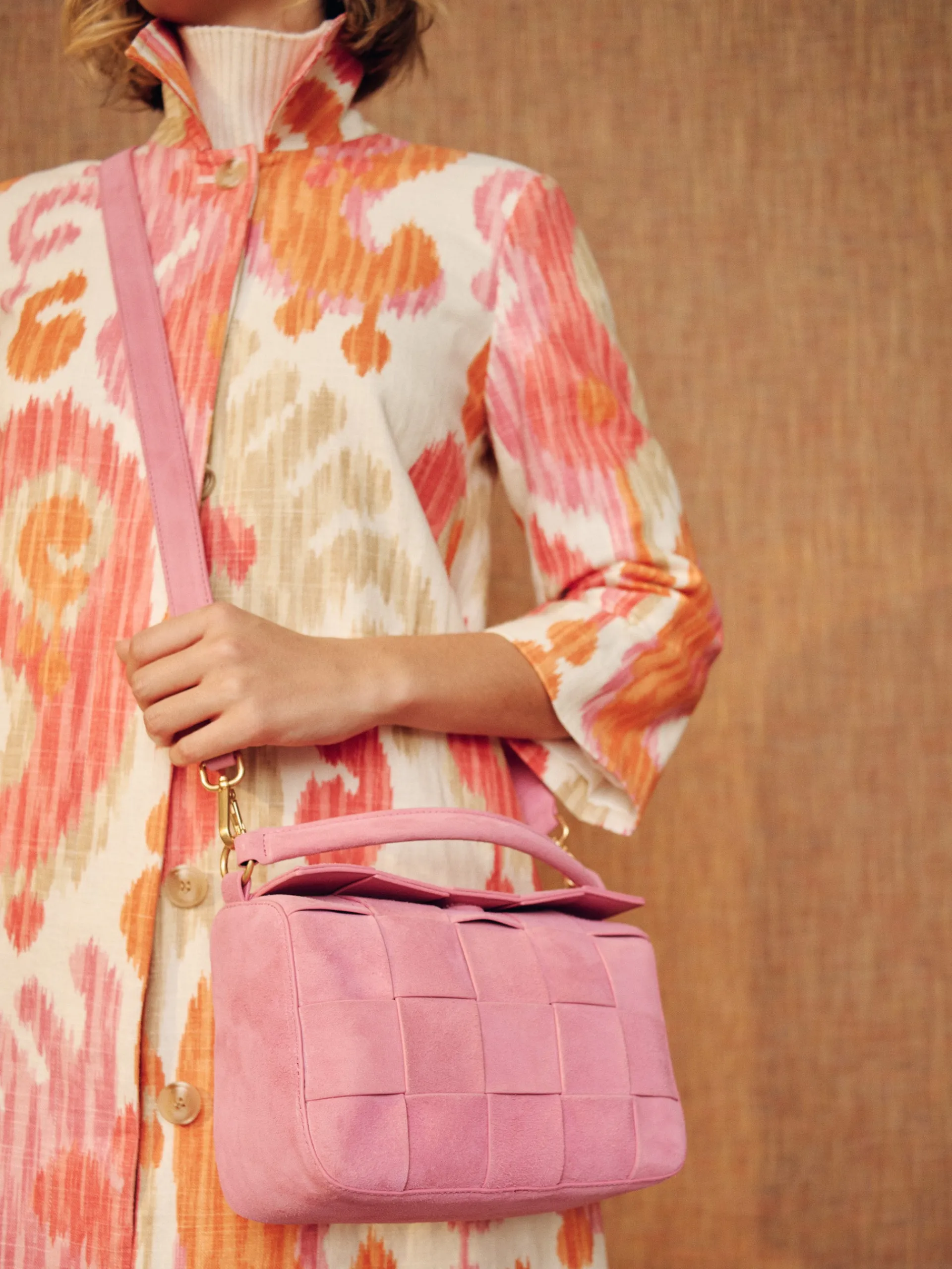 J.McLaughlin Deni Woven Suede Crossbody Pink Clearance