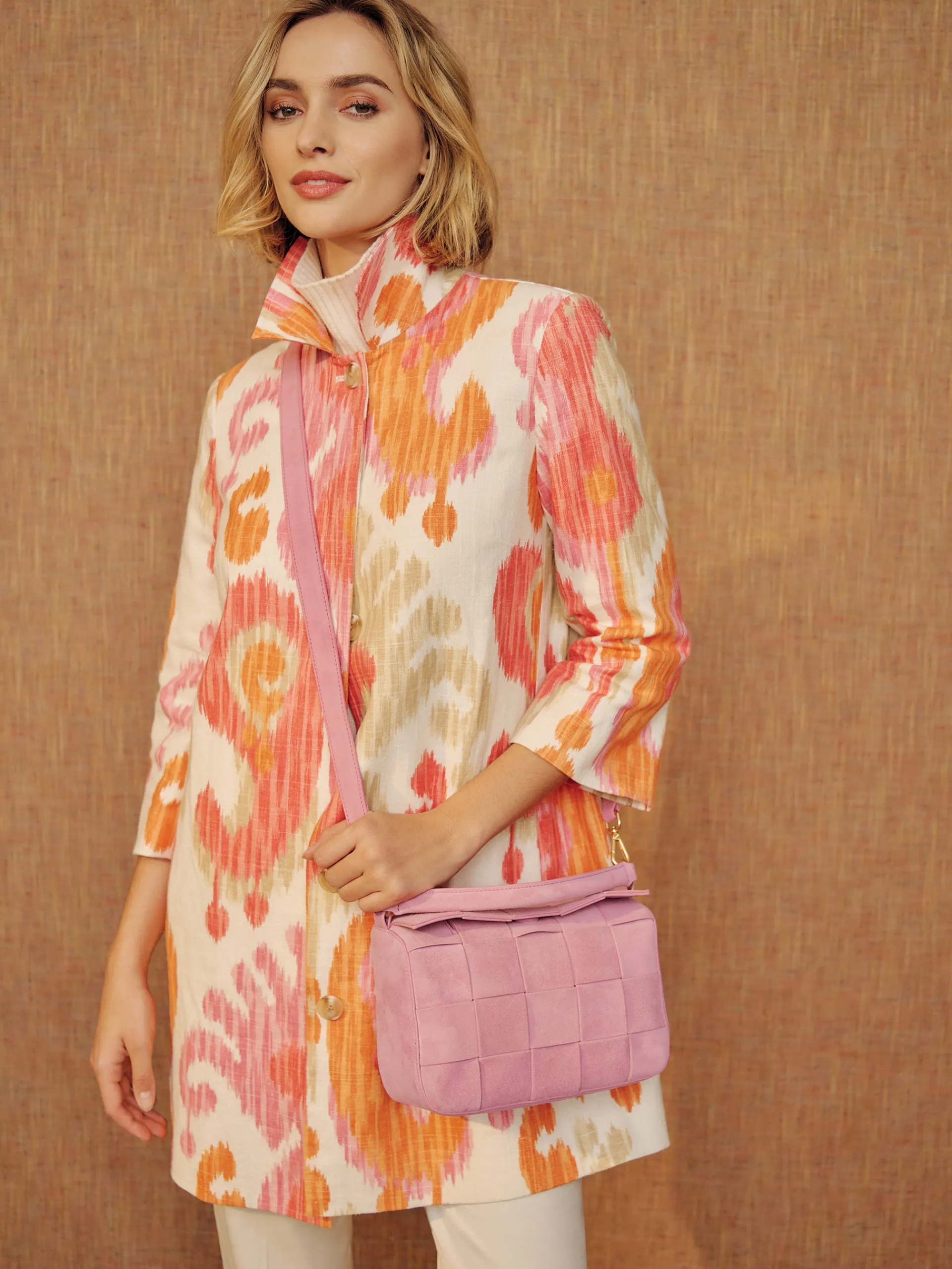 J.McLaughlin Deni Woven Suede Crossbody Pink Clearance