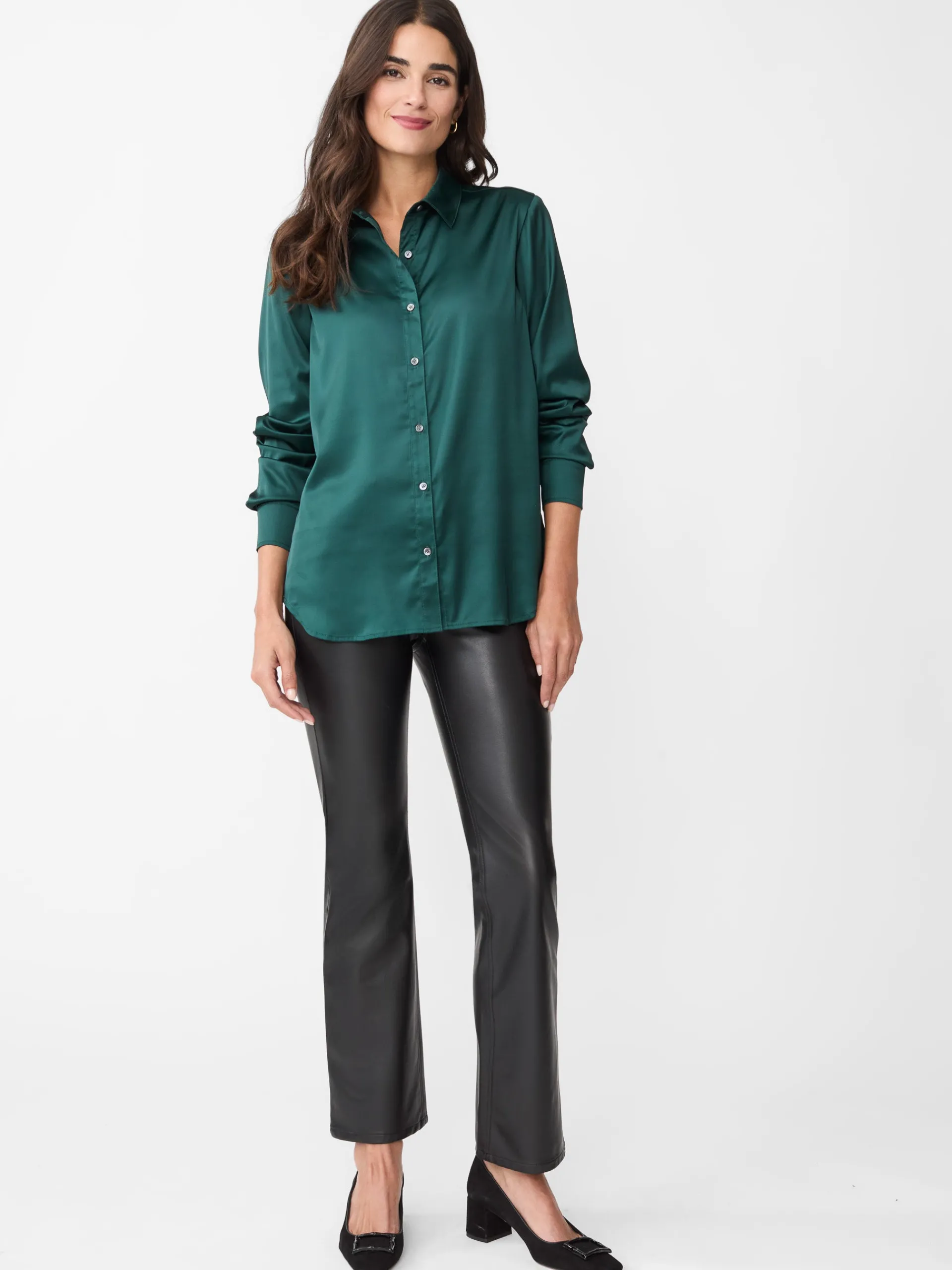 J.McLaughlin Denver Satin Shirt EmeraldGreen Store