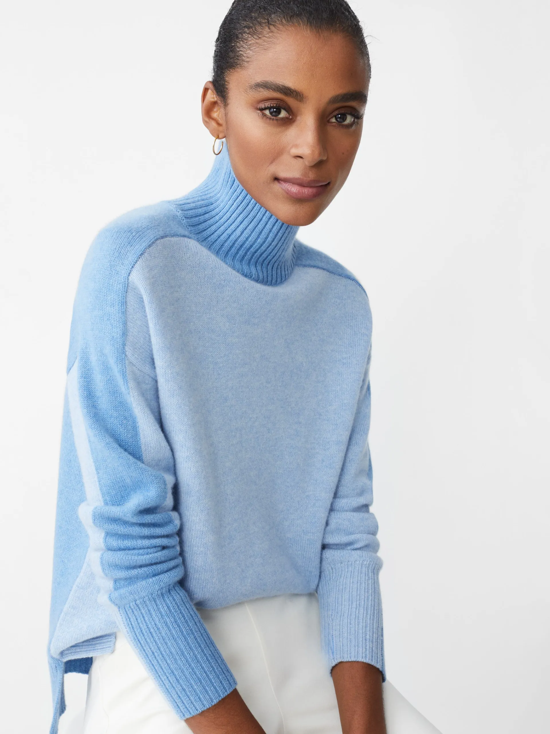 J.McLaughlin Dina Cashmere Turtleneck in Color Block BlueTonal Best