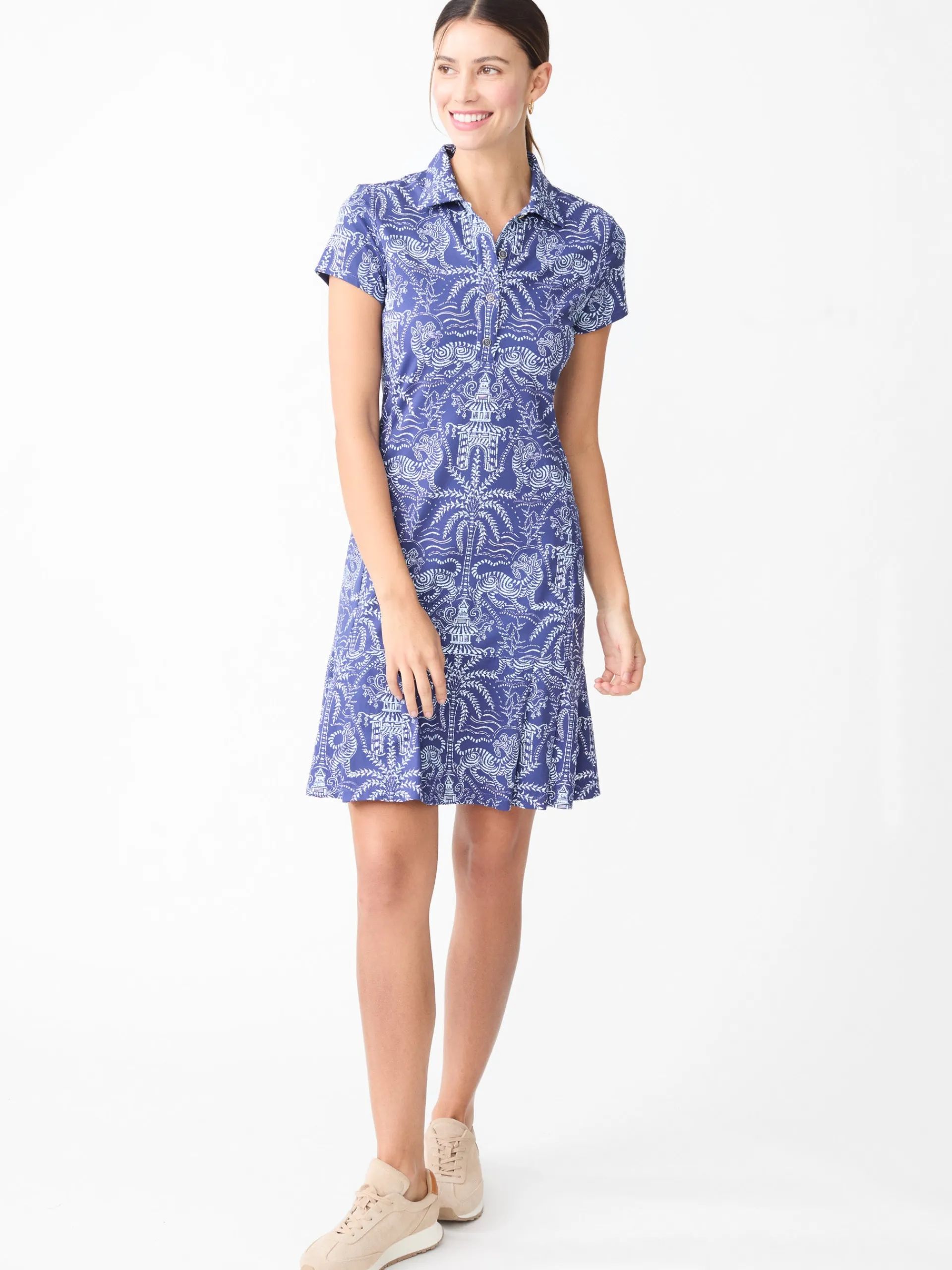 J.McLaughlin Dorte Dress in Tiger Damask Navy/Blue Cheap