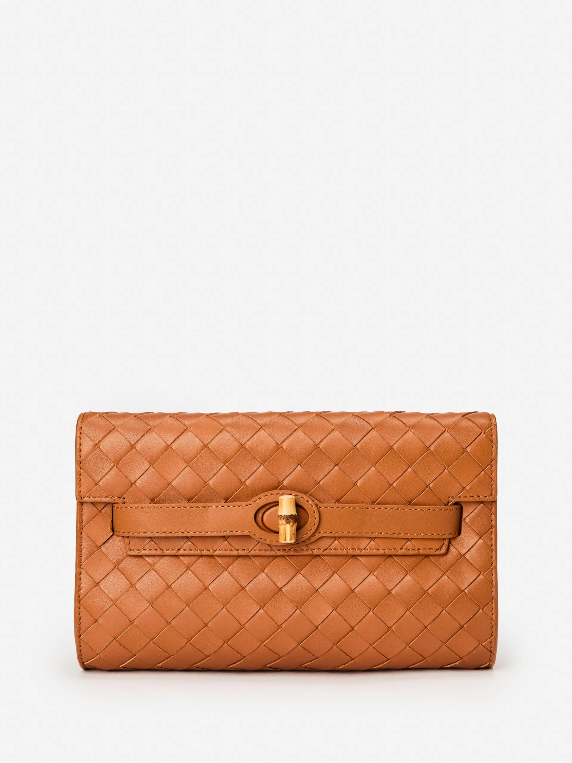 J.McLaughlin Everly Woven Leather Clutch DarkVachetta Fashion