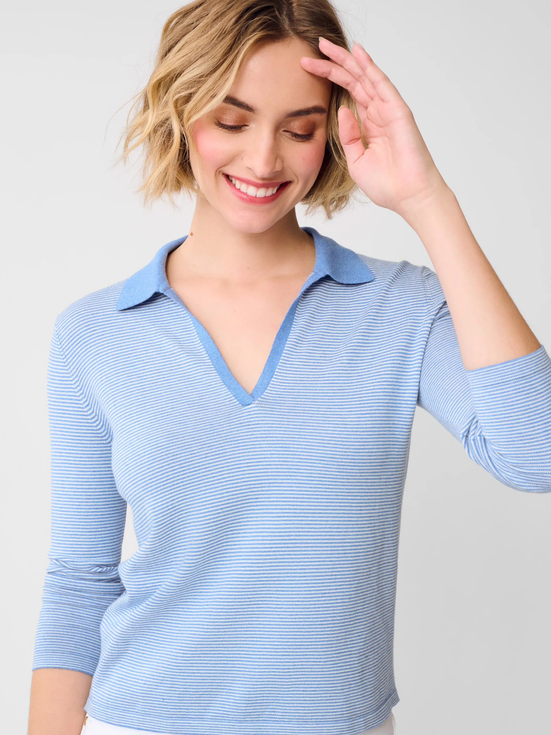J.McLaughlin Fairfax Sweater in Stripe Blue/EgretWhite Cheap