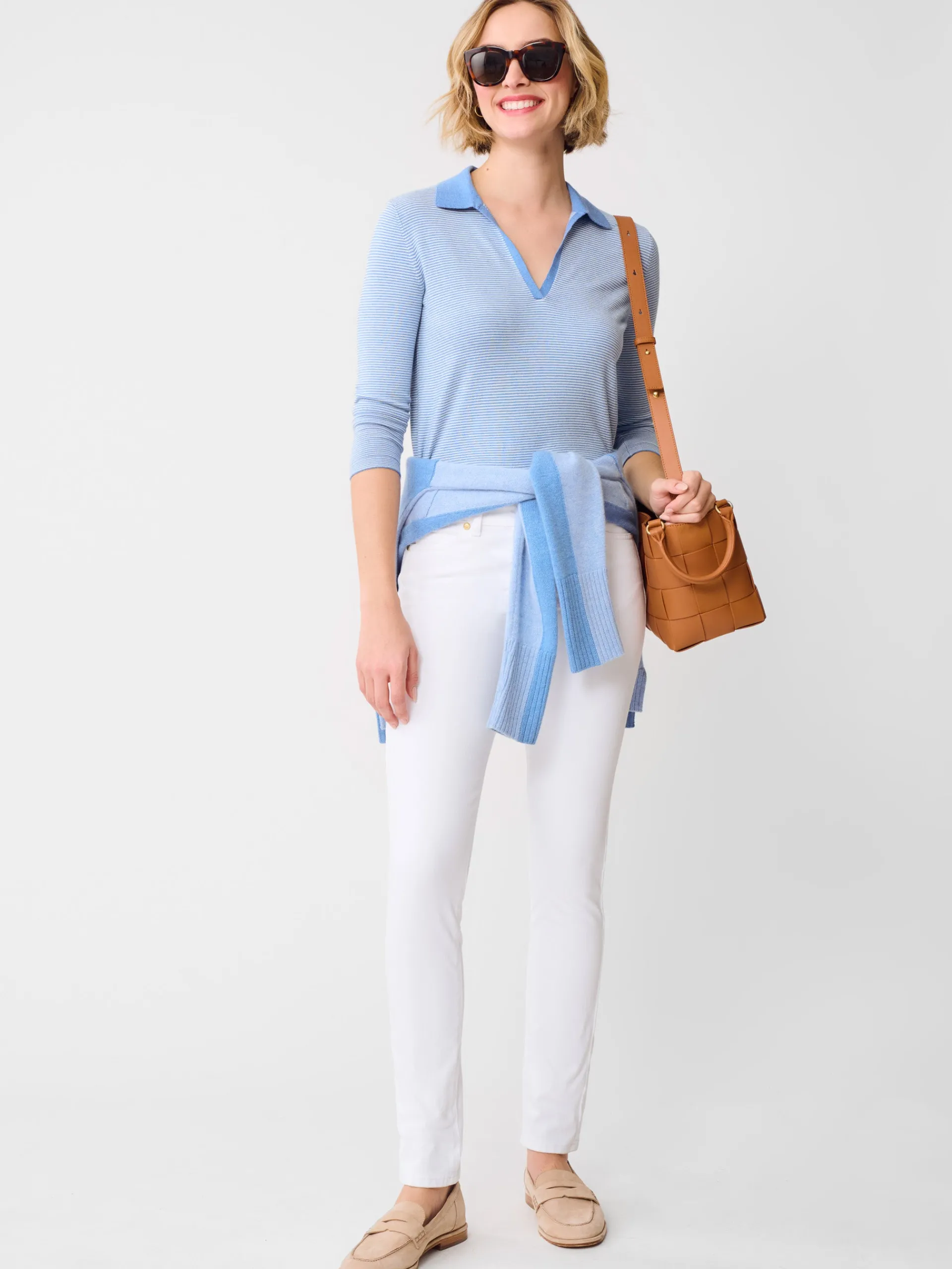 J.McLaughlin Fairfax Sweater in Stripe Blue/EgretWhite Cheap
