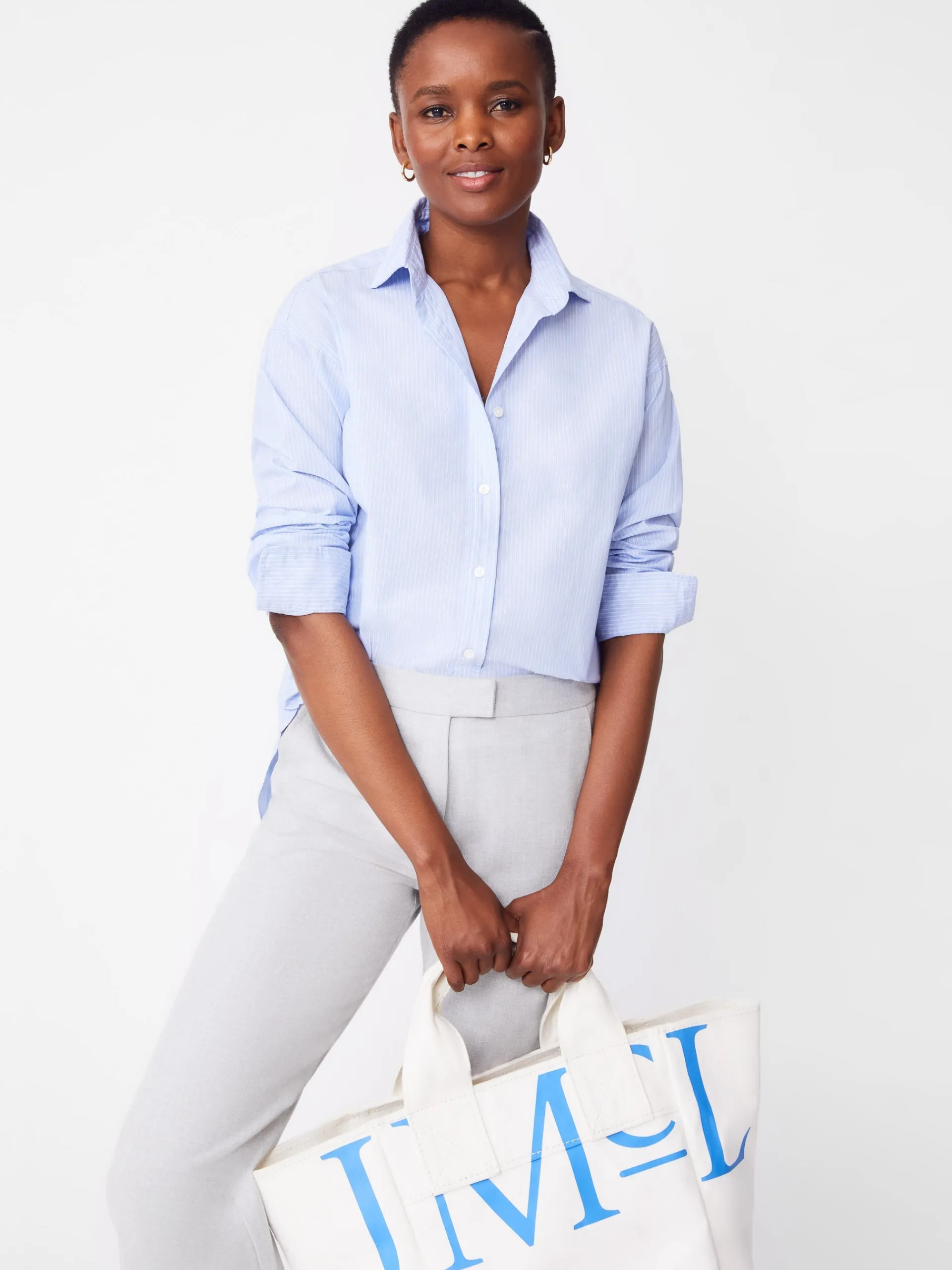 J.McLaughlin Finn Shirt in Stripe SkyBlue/White Online