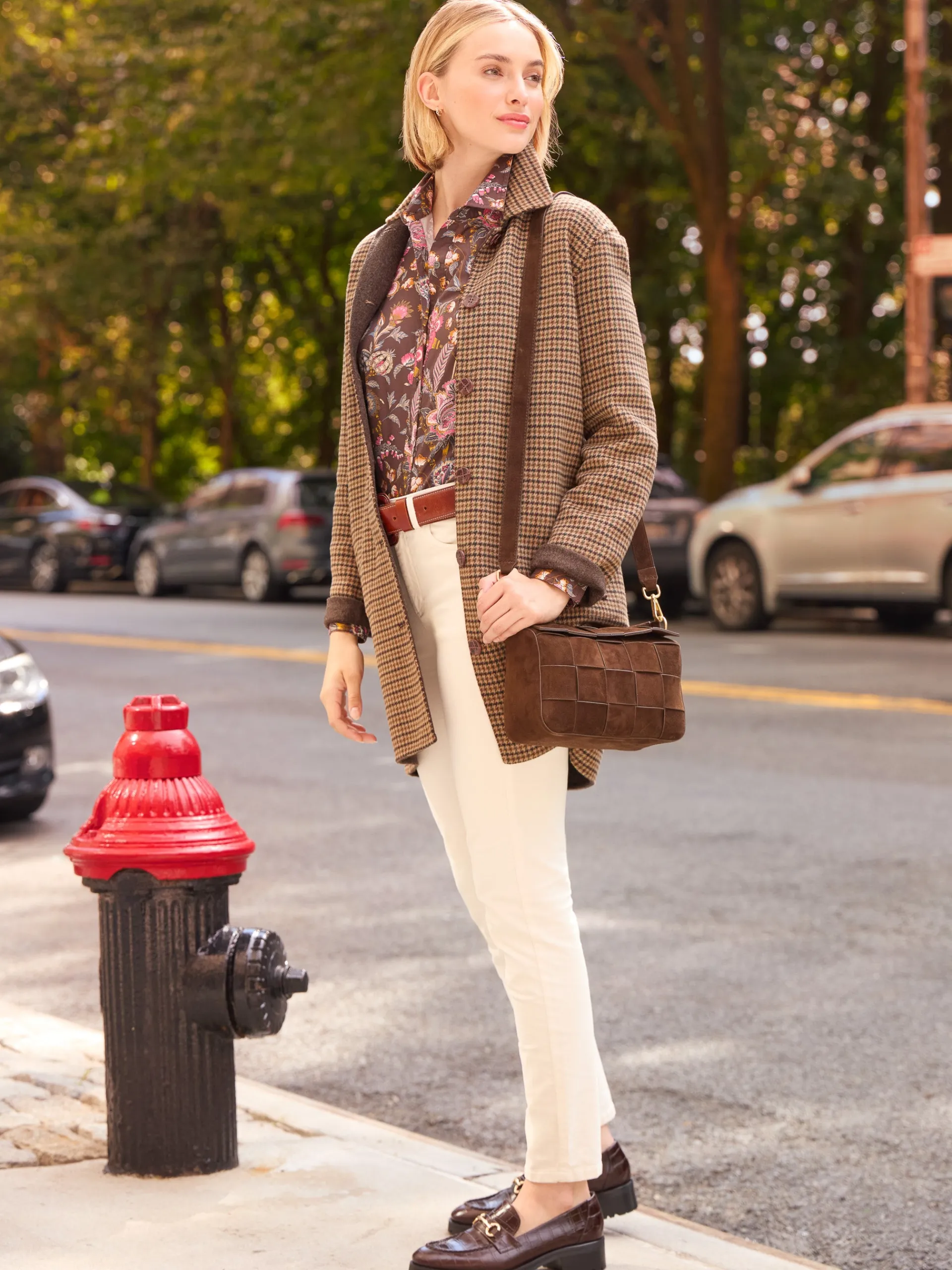J.McLaughlin Frade Reversible Wool Coat in Houndstooth Tan/Brown/Green Cheap