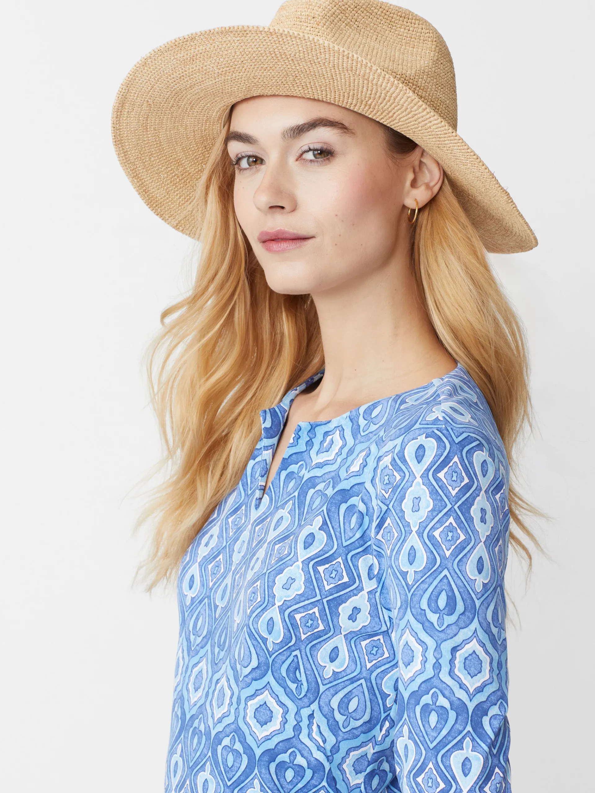 J.McLaughlin Freida Raffia Hat Natural/Navy Fashion