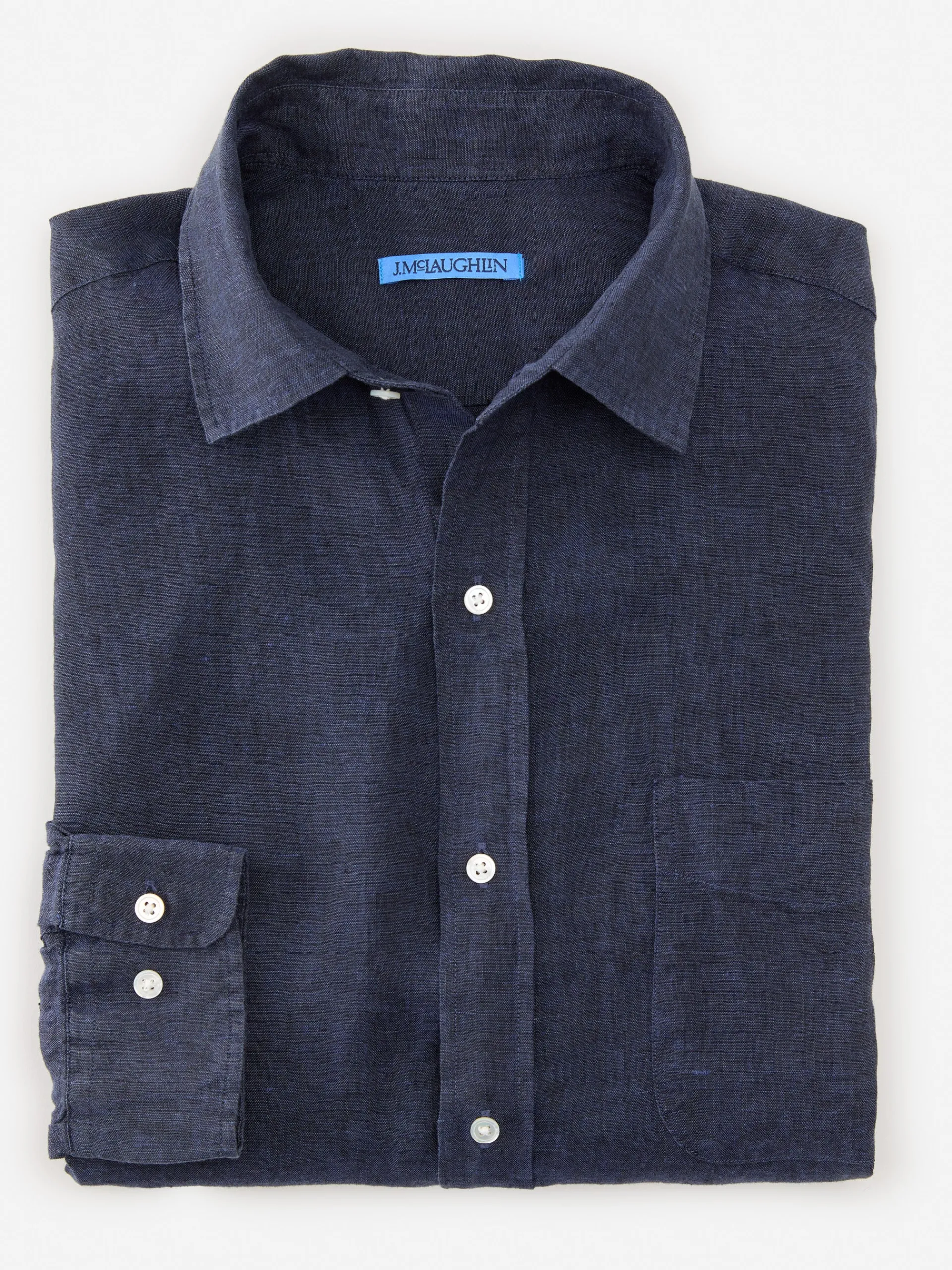 J.McLaughlin Gramercy Classic Fit Linen Shirt Navy Cheap