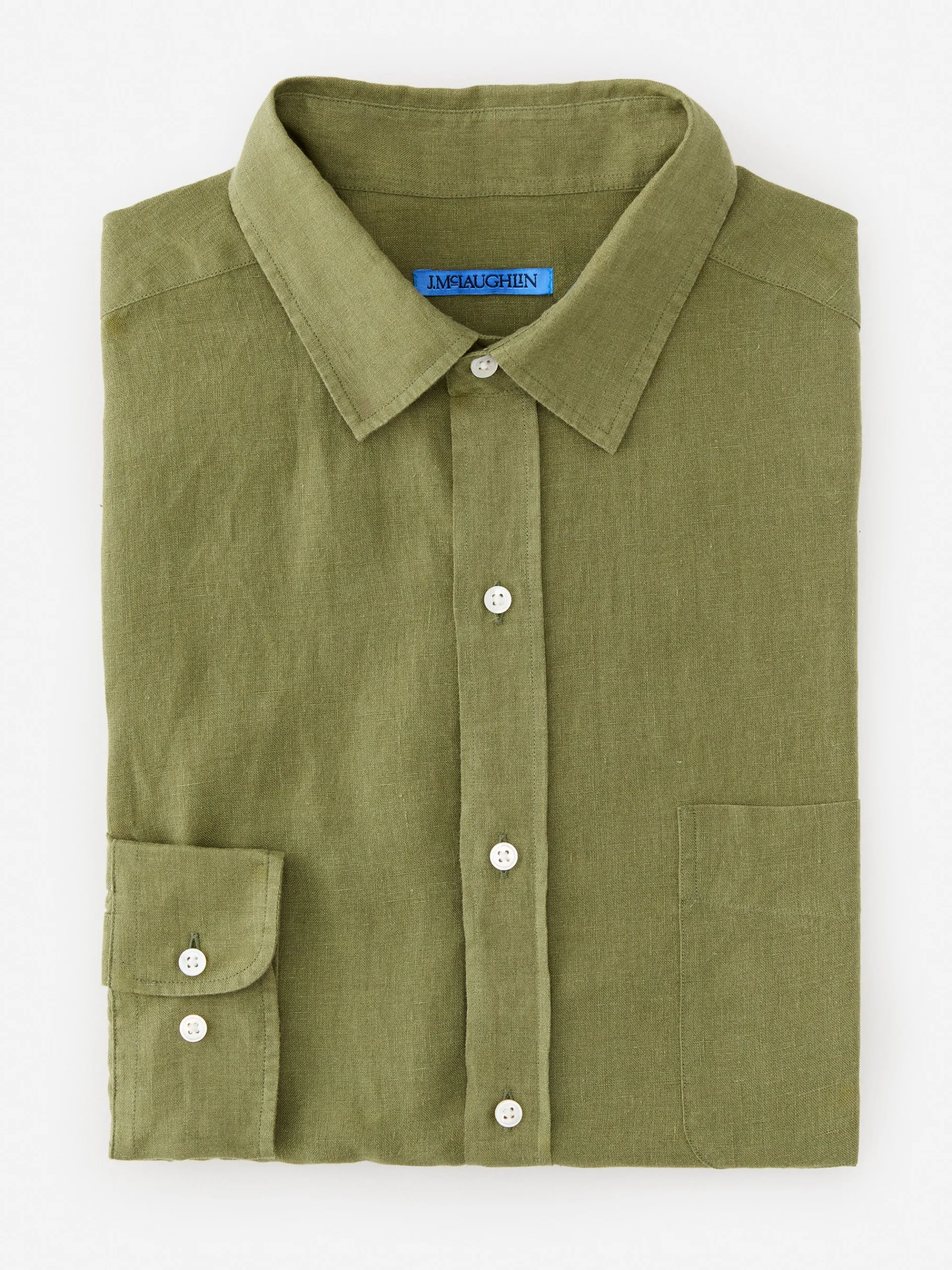 J.McLaughlin Gramercy Classic Fit Linen Shirt OliveGreen Store