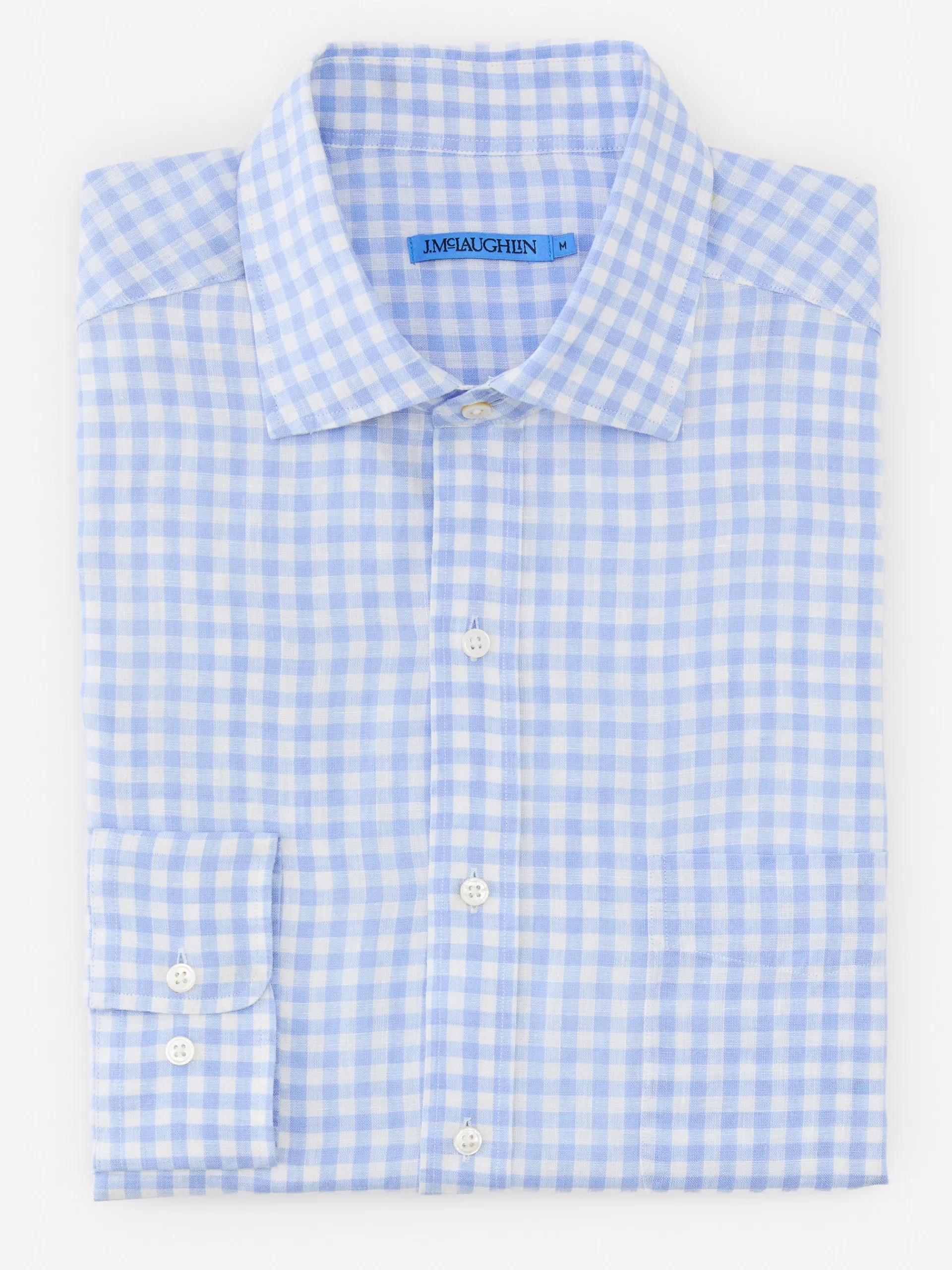 J.McLaughlin Gramercy Classic Fit Linen Shirt in Gingham Blue/White Shop