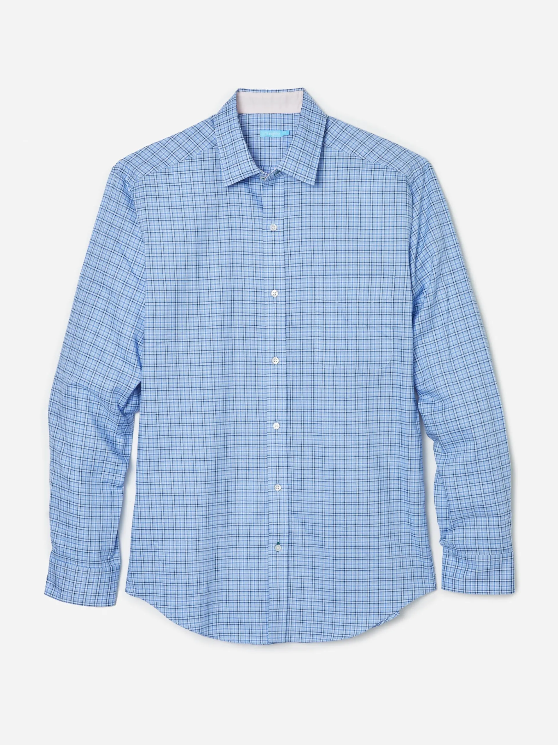 J.McLaughlin Gramercy Classic Fit Shirt in Mini Plaid Blue/White/Navy Sale