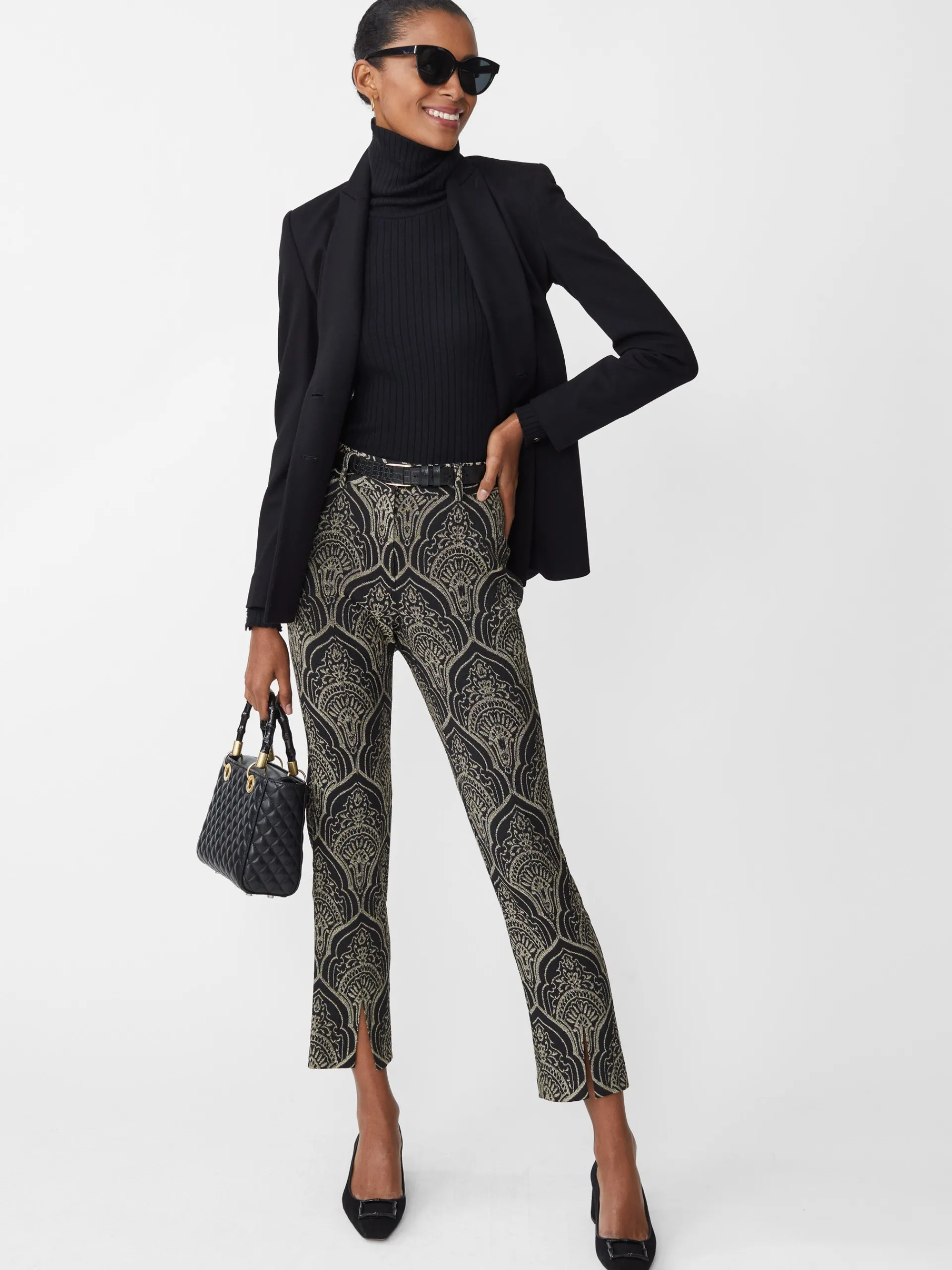 J.McLaughlin Grier Pants in Persian Paisley Jacquard Black/Gold Best