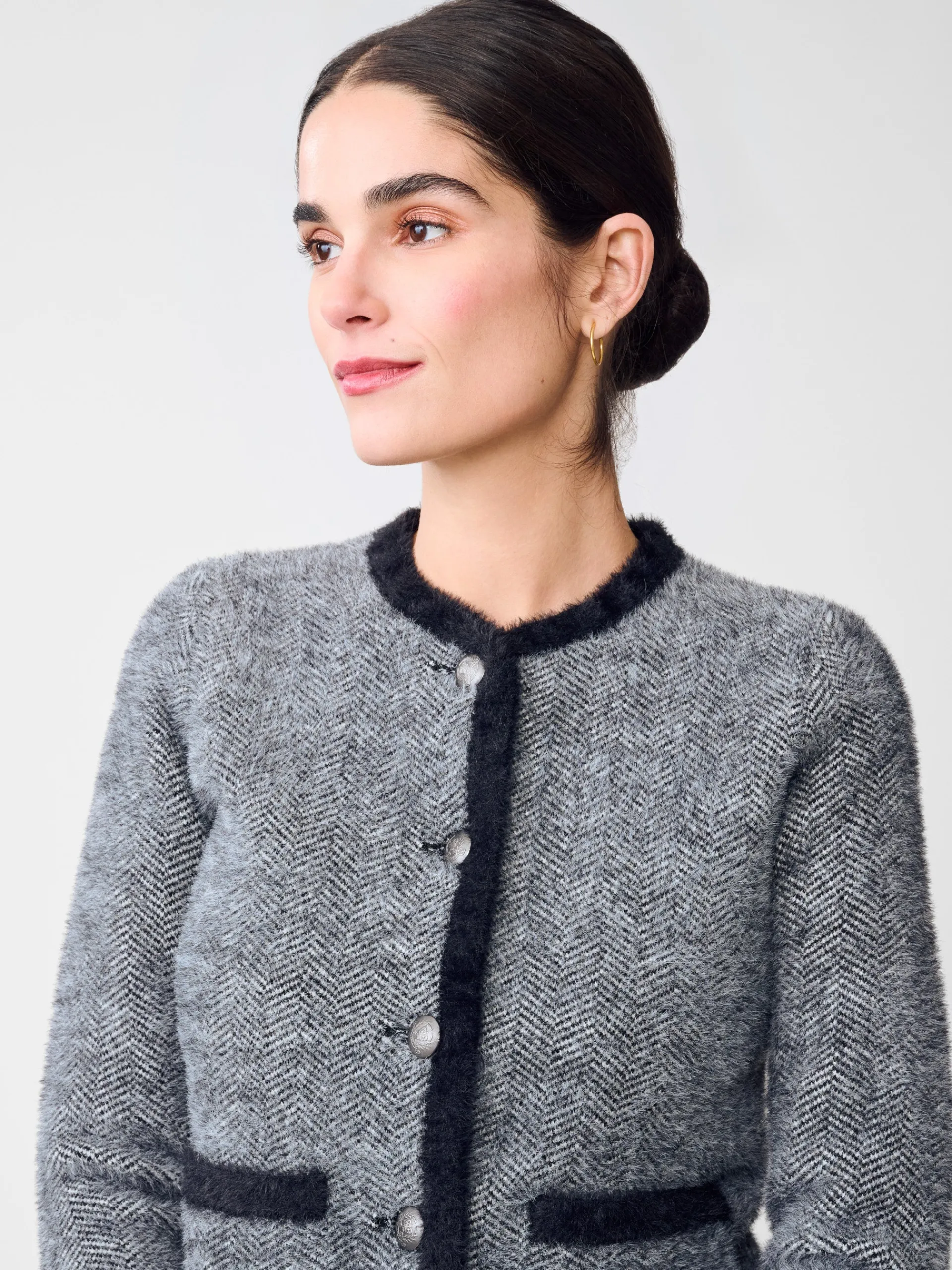 J.McLaughlin Inez Cardigan in Herringbone Jacquard Black/OffWhite Hot