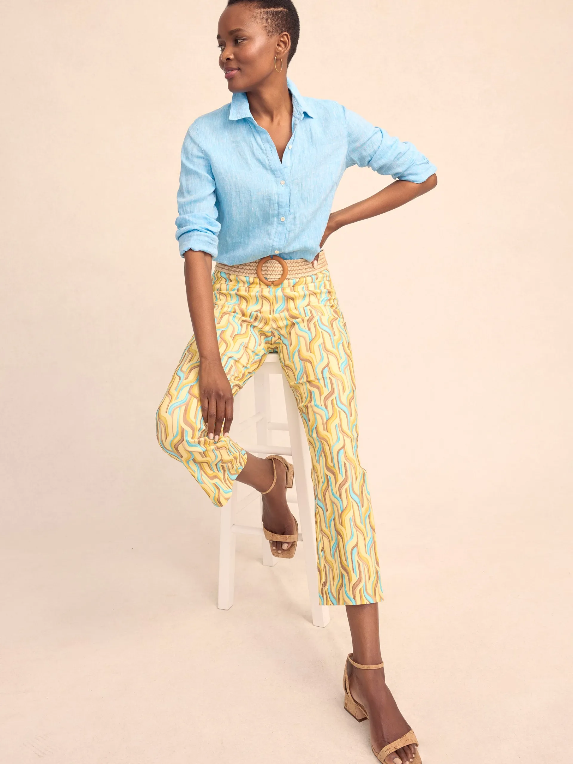 J.McLaughlin Ivy Pants in Chevron Step Yellow/Multi Discount