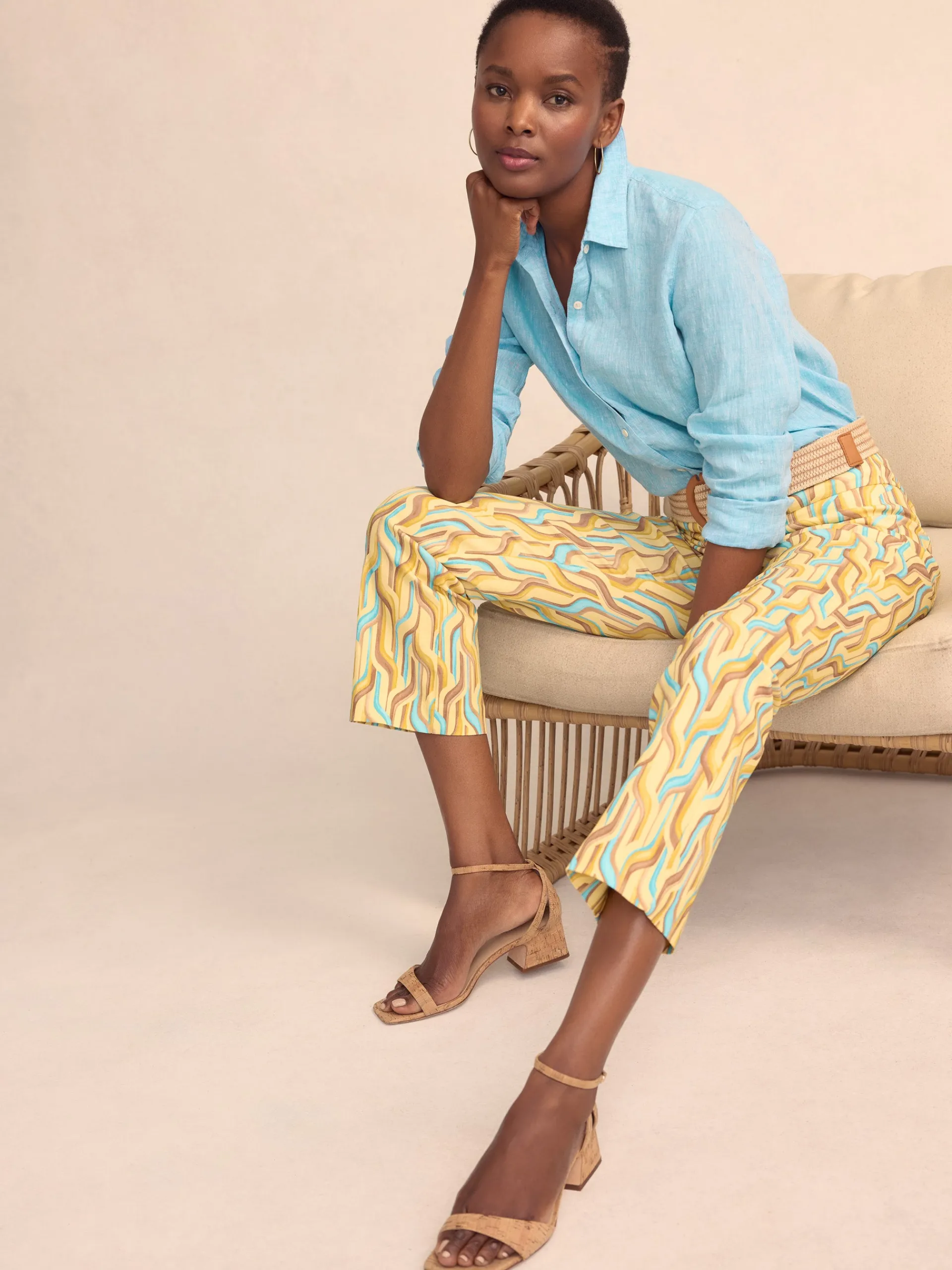 J.McLaughlin Ivy Pants in Chevron Step Yellow/Multi Discount