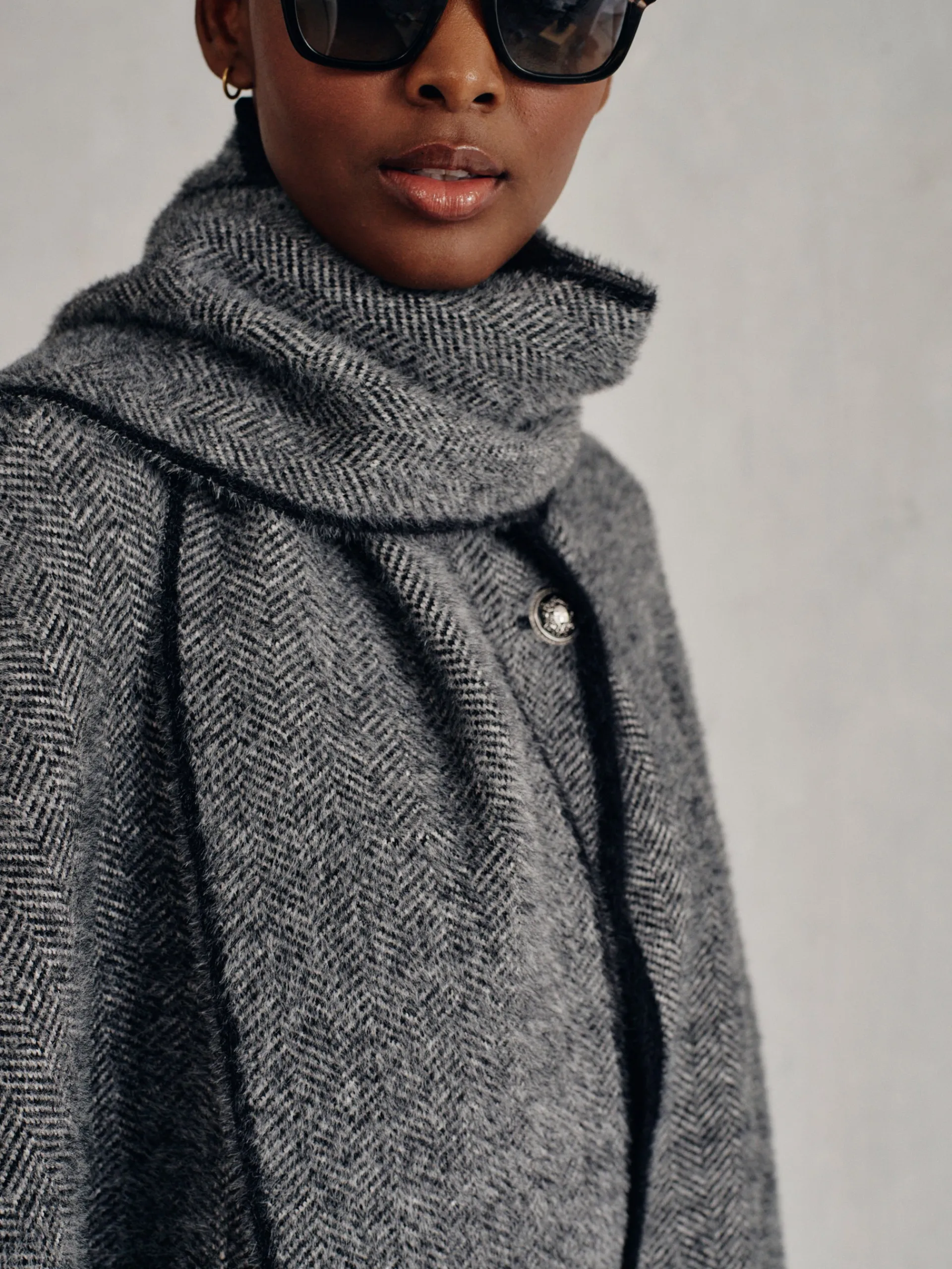 J.McLaughlin Karolina Cape in Herringbone Black/OffWhite Best Sale