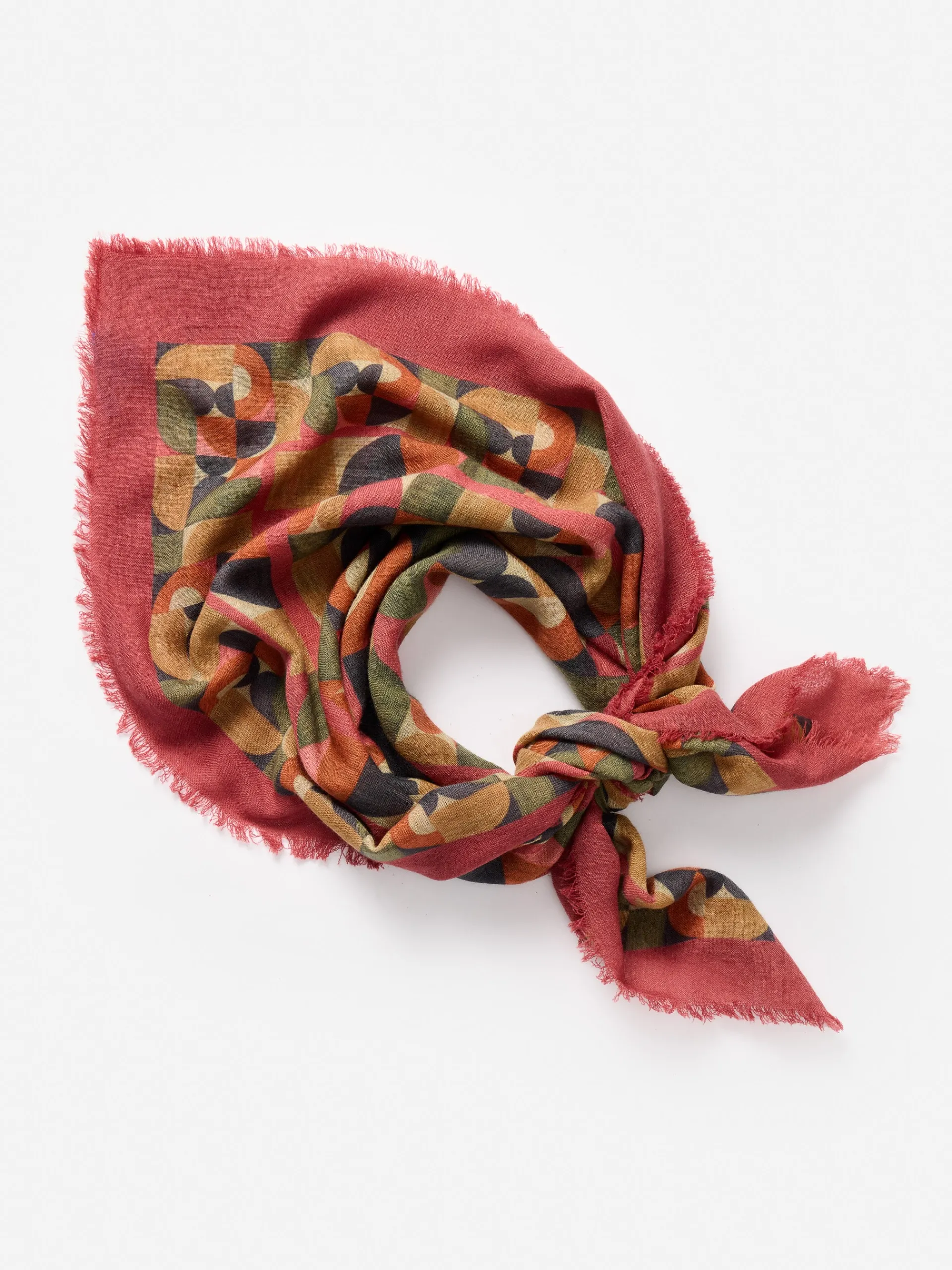 J.McLaughlin La Jolla Scarf in Geometric Harmony Square Olive/Multi Hot