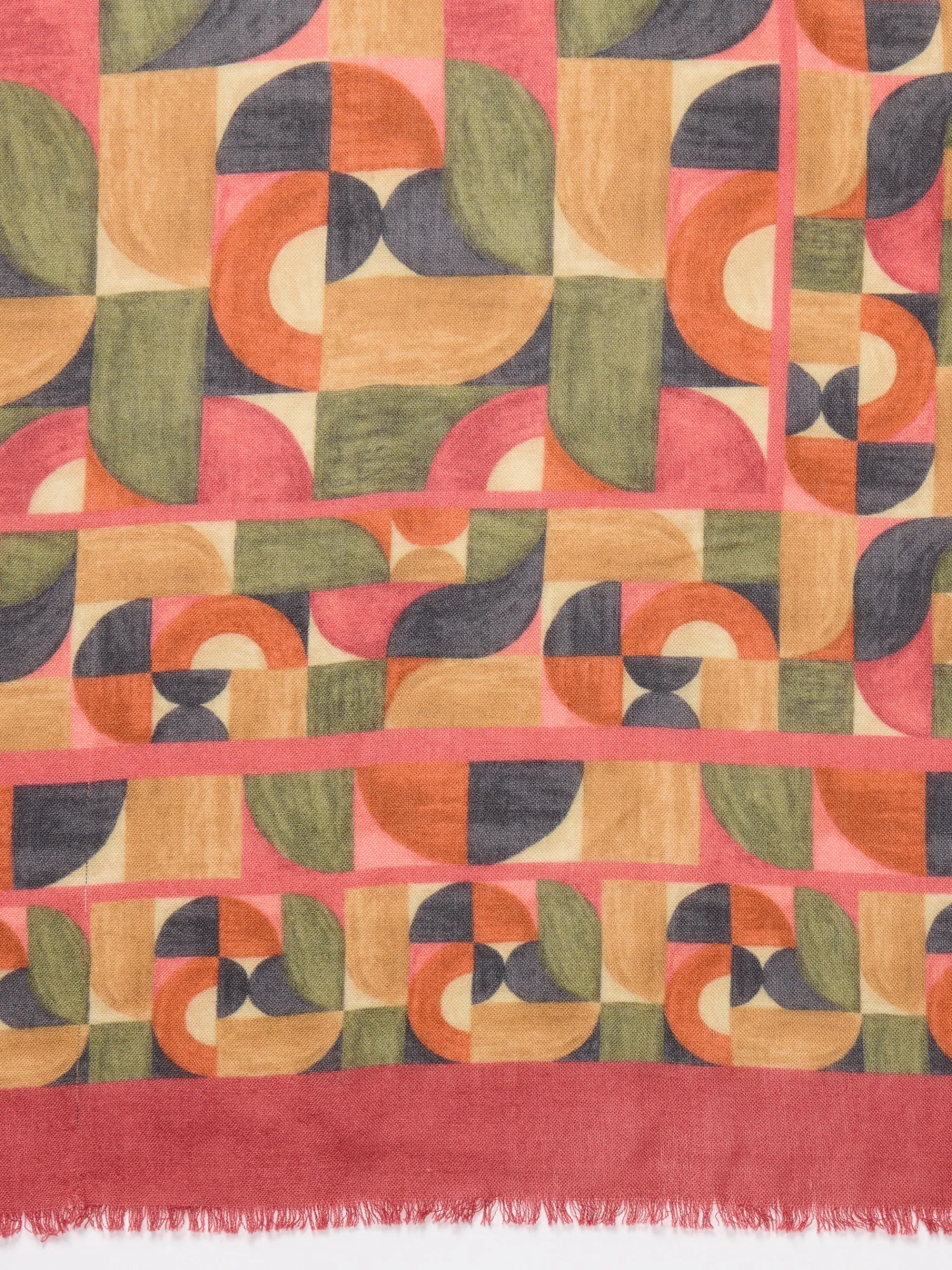 J.McLaughlin La Jolla Scarf in Geometric Harmony Square Olive/Multi Hot