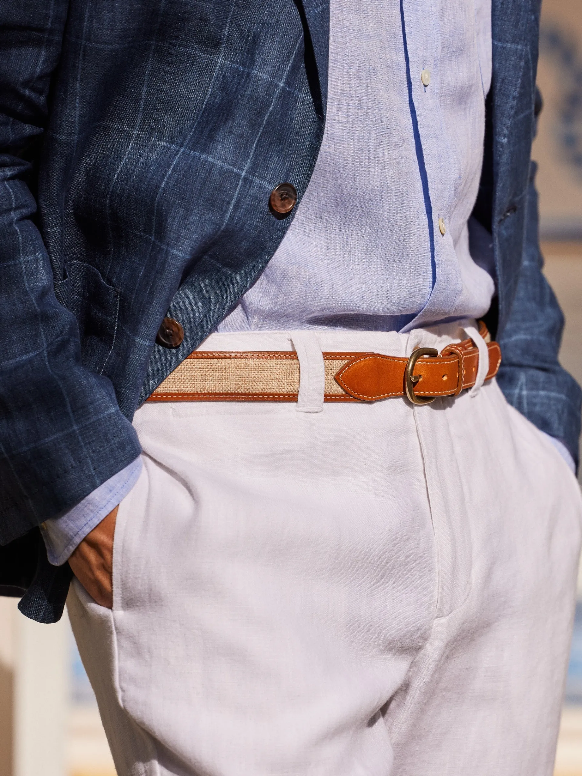 J.McLaughlin Leopold Linen Belt Natural Flash Sale
