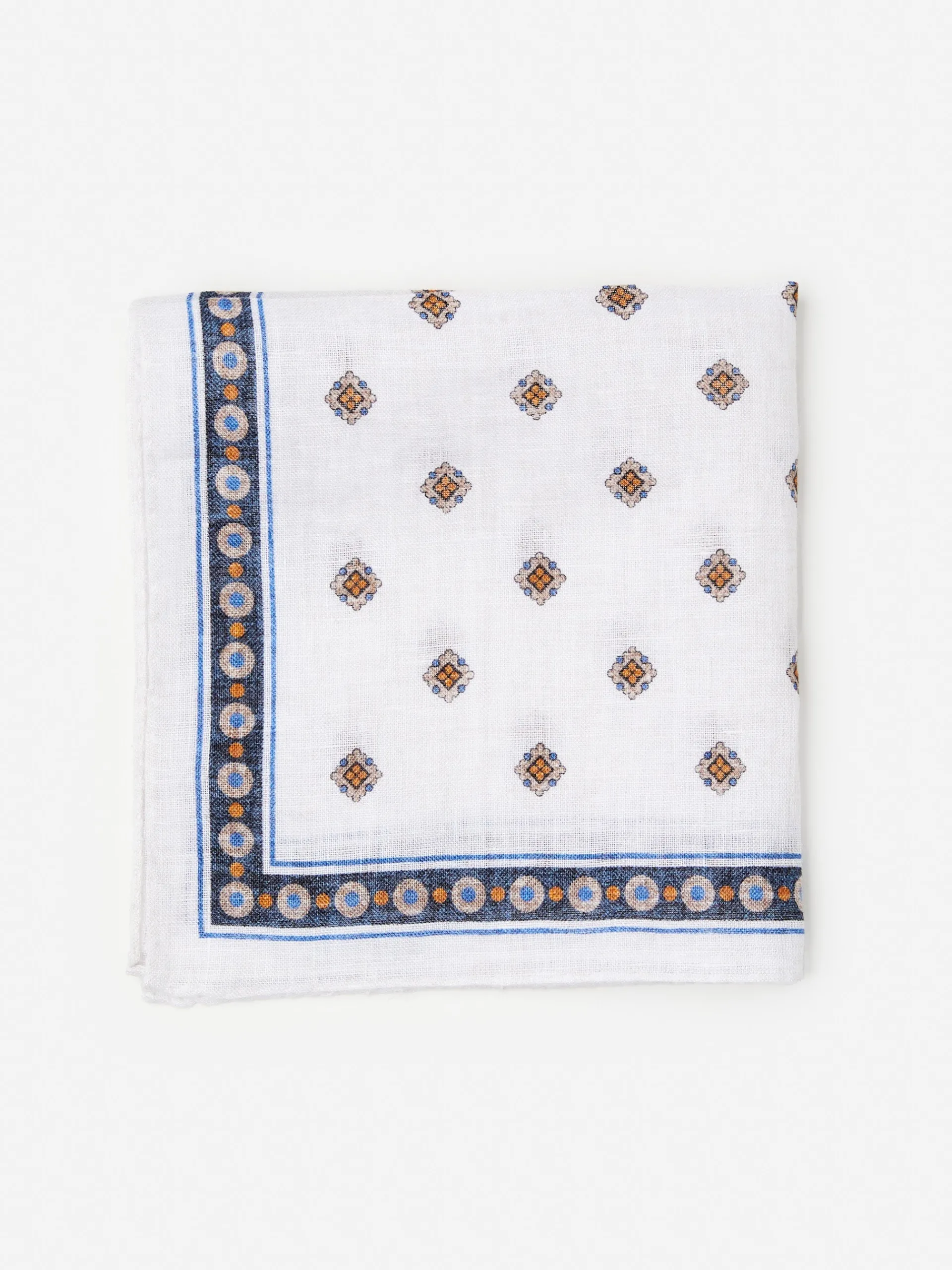 J.McLaughlin Linen Pocket Square in Foulard OffWhite/Khaki Cheap