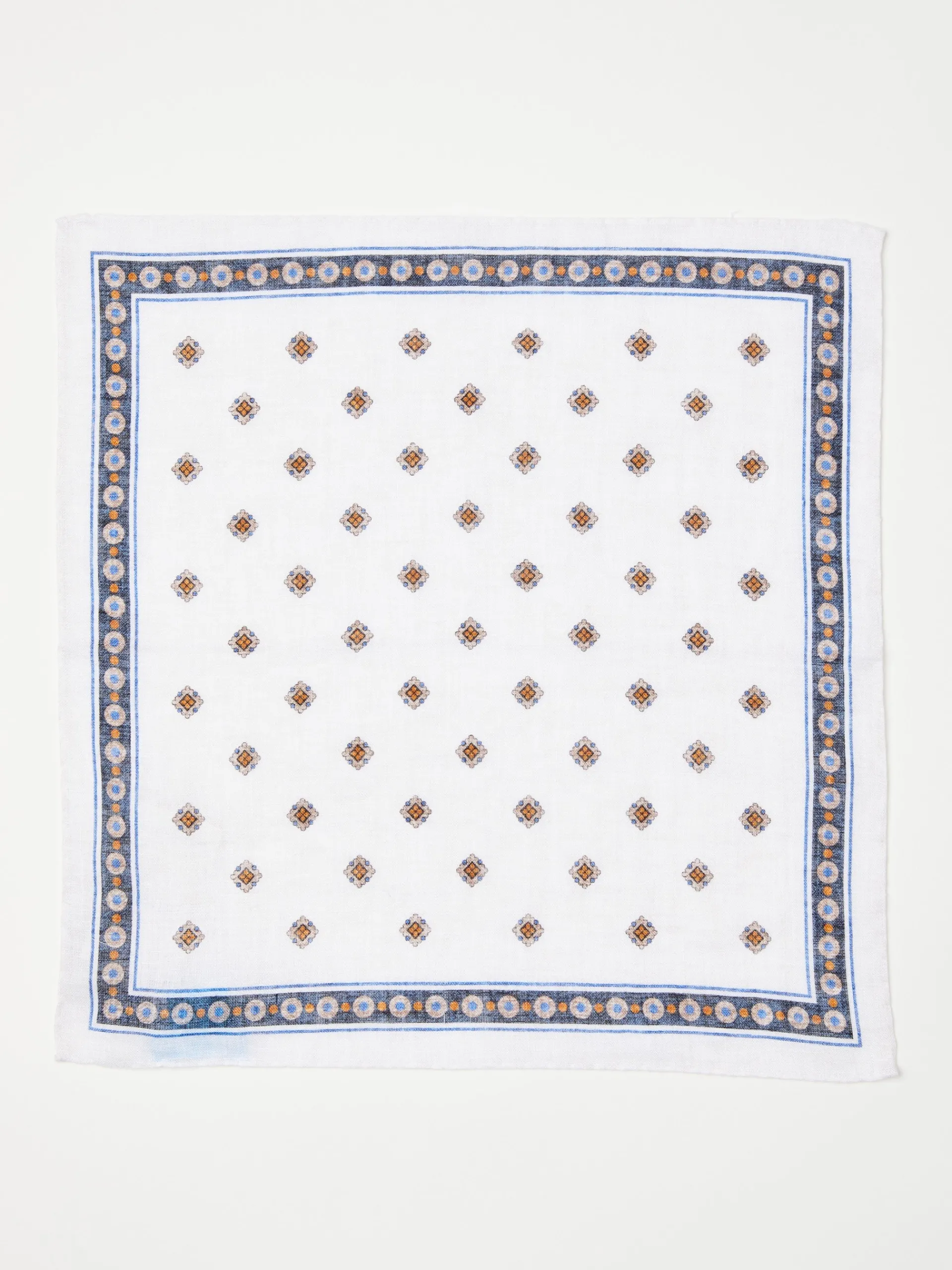 J.McLaughlin Linen Pocket Square in Foulard OffWhite/Khaki Cheap