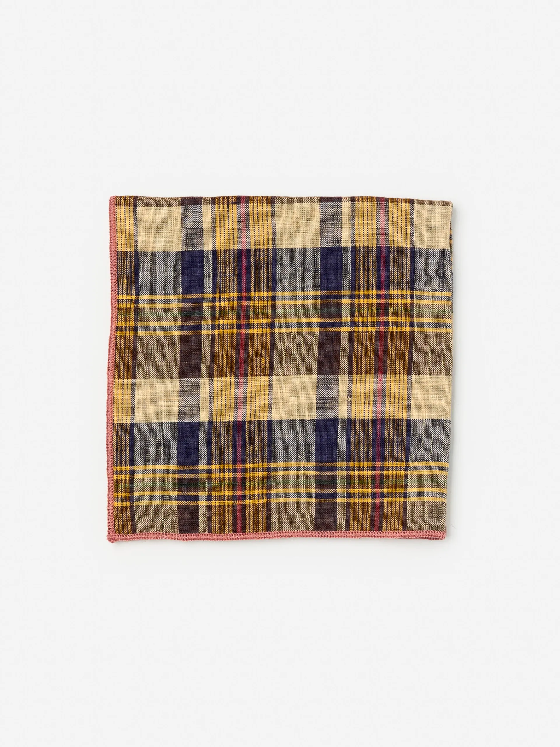 J.McLaughlin Linen Pocket Square in Plaid Yellow/Navy Hot