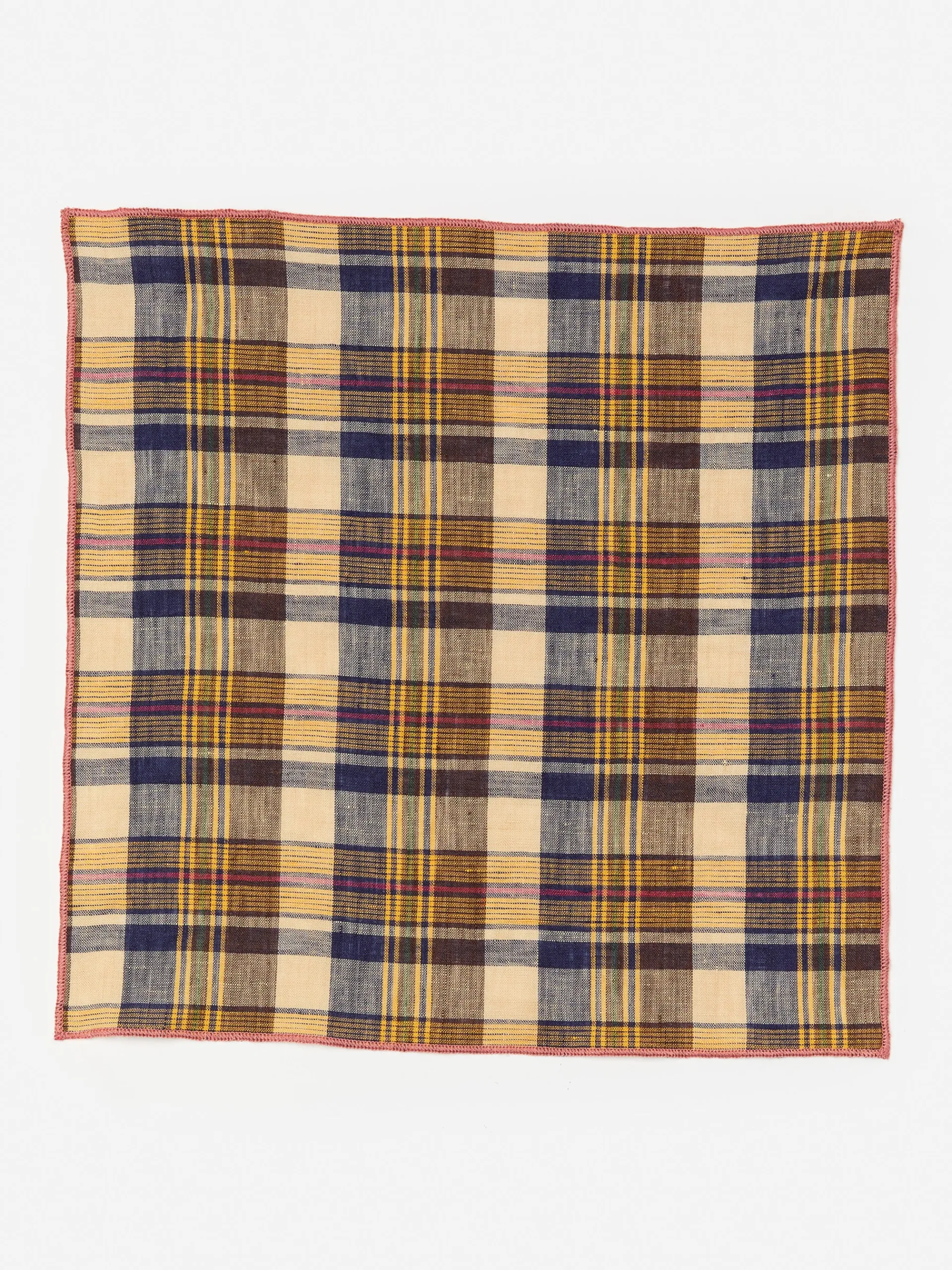 J.McLaughlin Linen Pocket Square in Plaid Yellow/Navy Hot