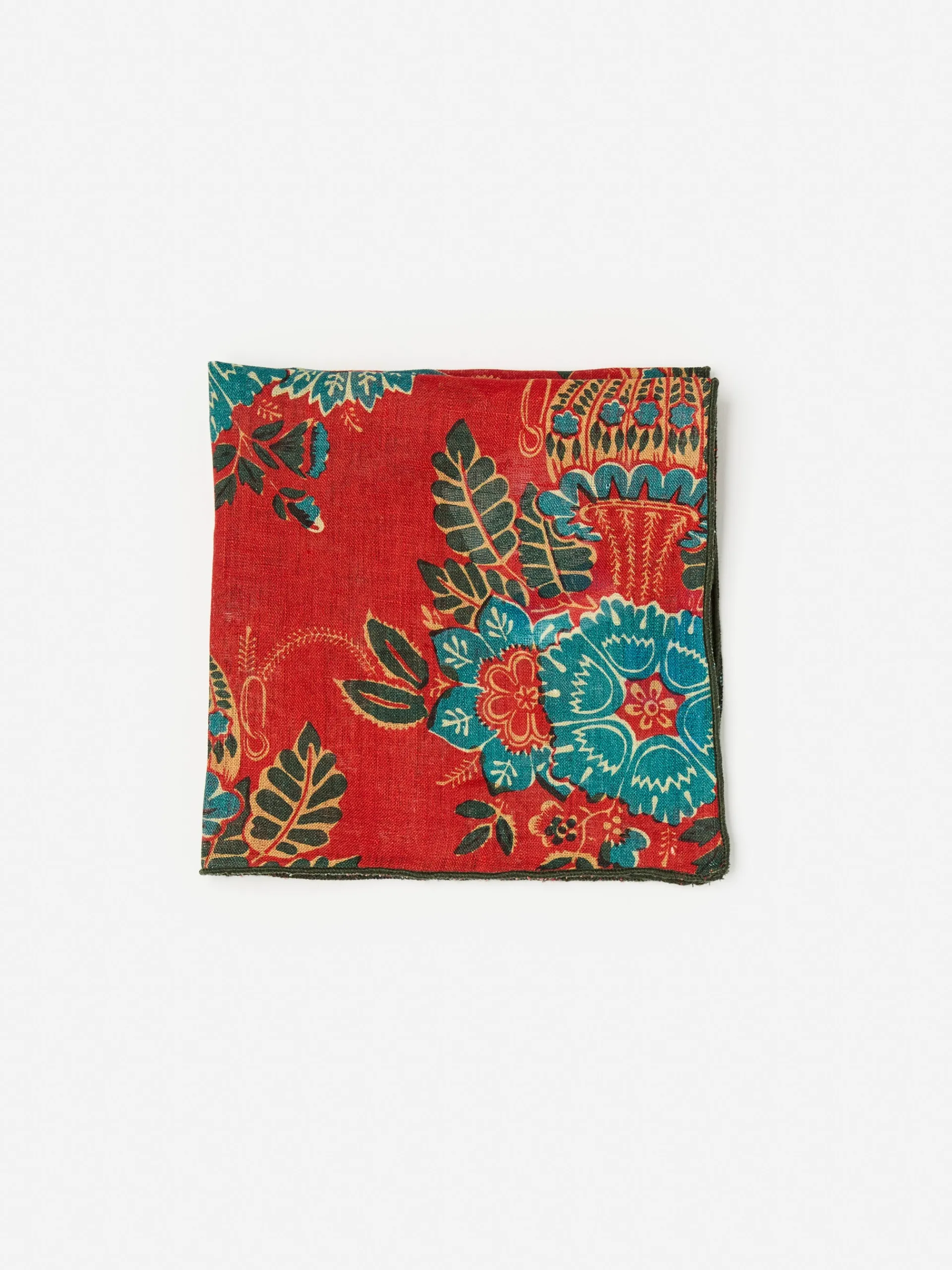 J.McLaughlin Linen Pocket Square in Vintage Bouquet DarkRed/Multi Best