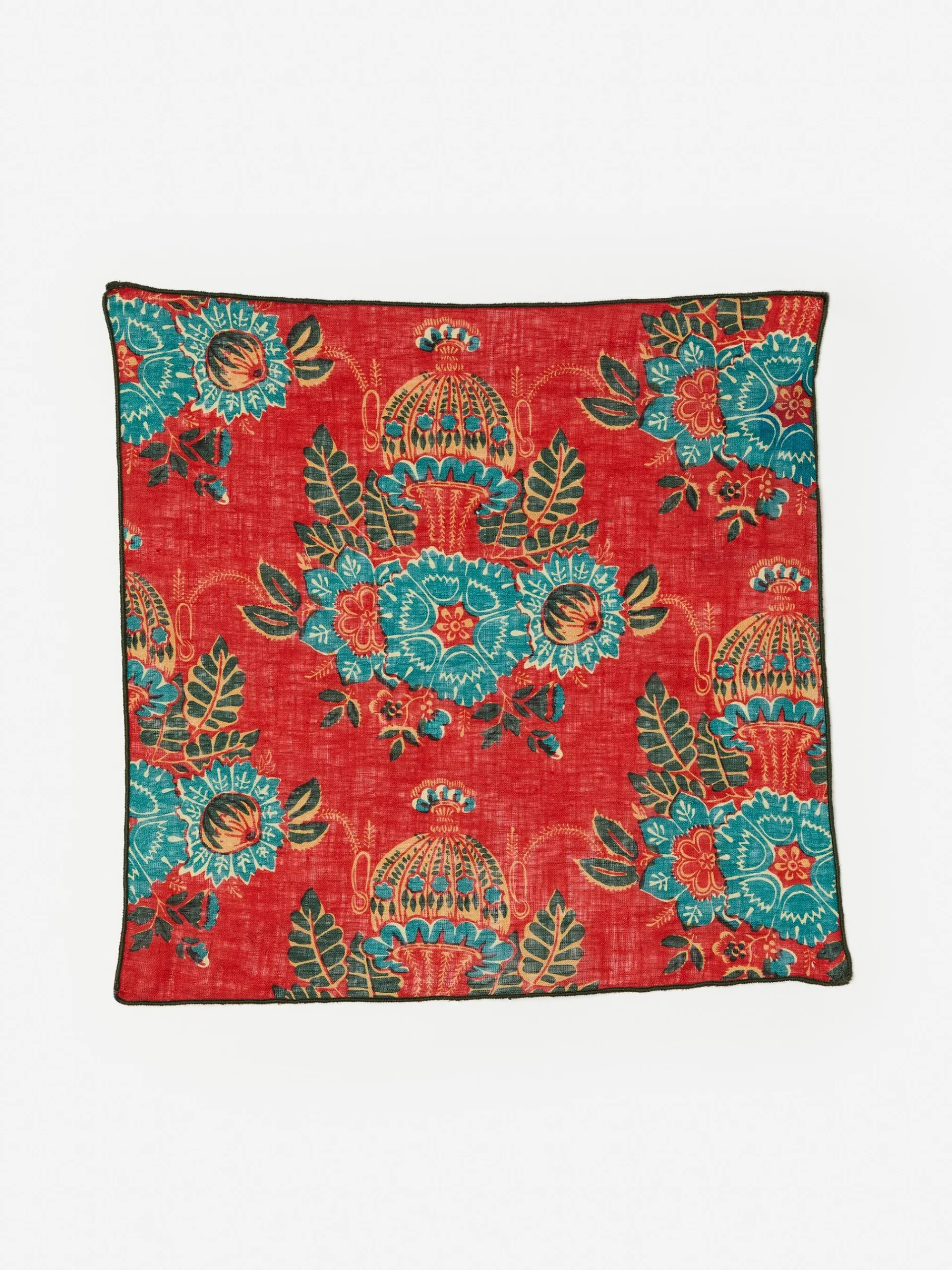 J.McLaughlin Linen Pocket Square in Vintage Bouquet DarkRed/Multi Best