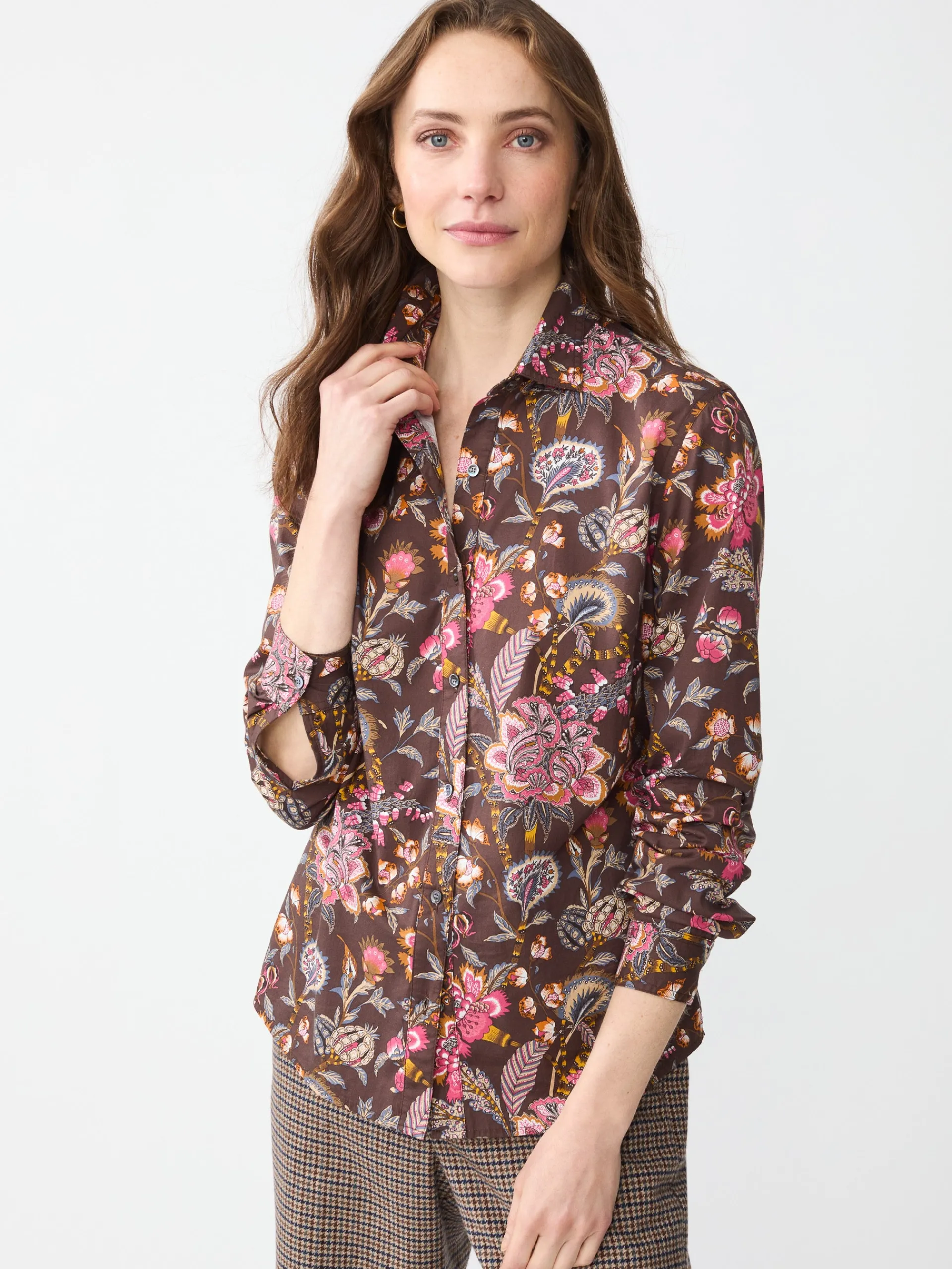 J.McLaughlin Lois Shirt in Baroque Bloom Brown/Multi Outlet