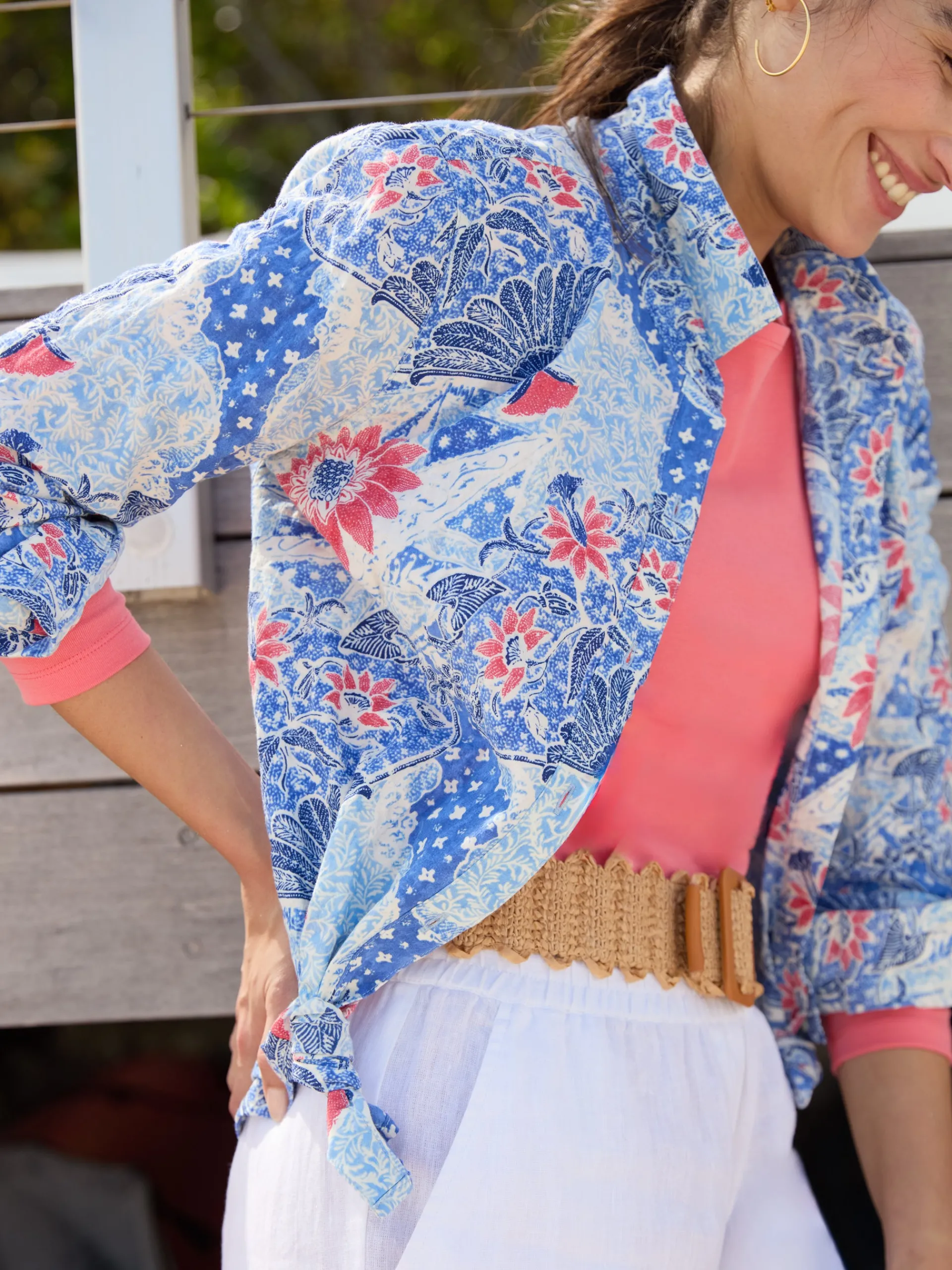J.McLaughlin Lois Shirt in Batik Botanica Navy/Blue/Red Online