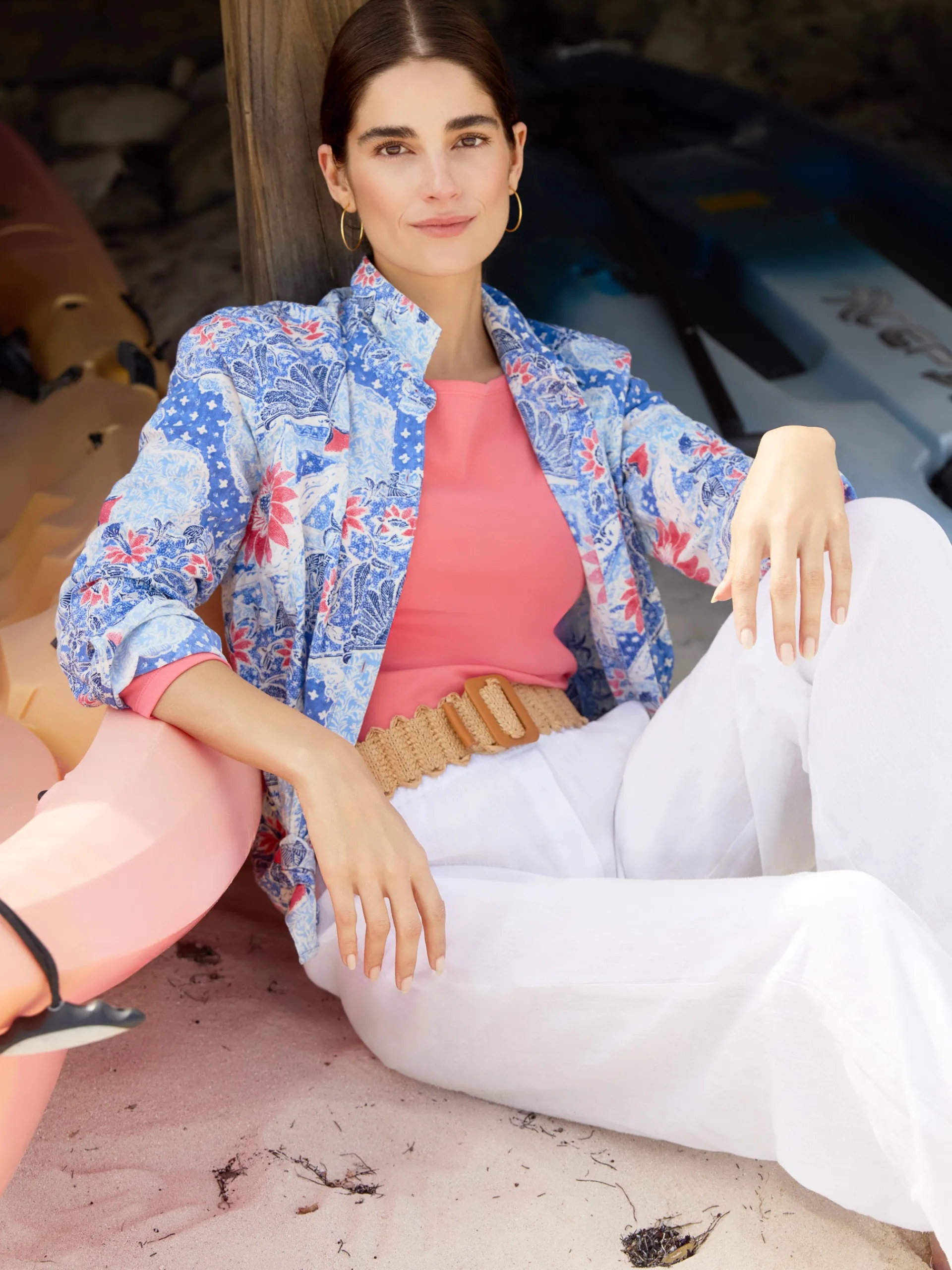 J.McLaughlin Lois Shirt in Batik Botanica Navy/Blue/Red Online