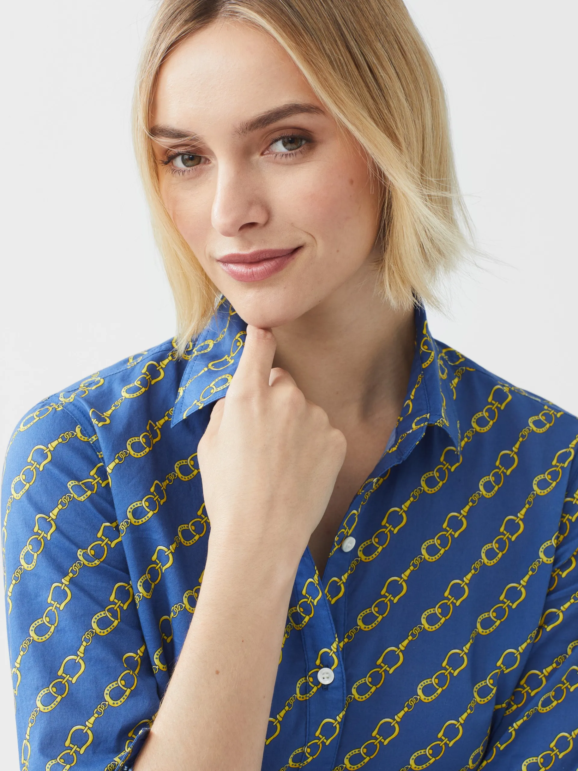 J.McLaughlin Lois Shirt in Bridle Crest MediumBlue/Gold Cheap