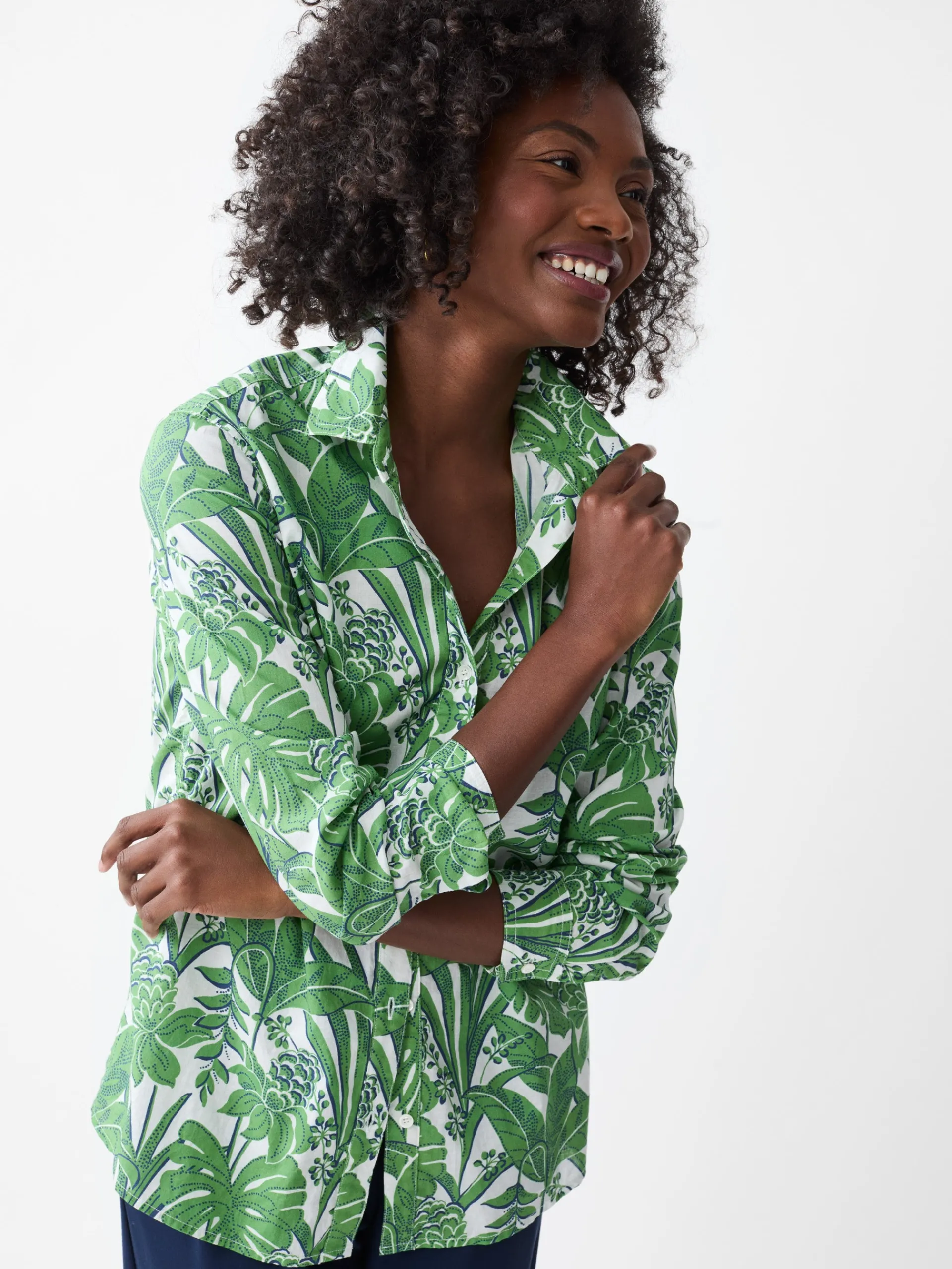 J.McLaughlin Lois Shirt in Field Blooms White/Green/Navy Best