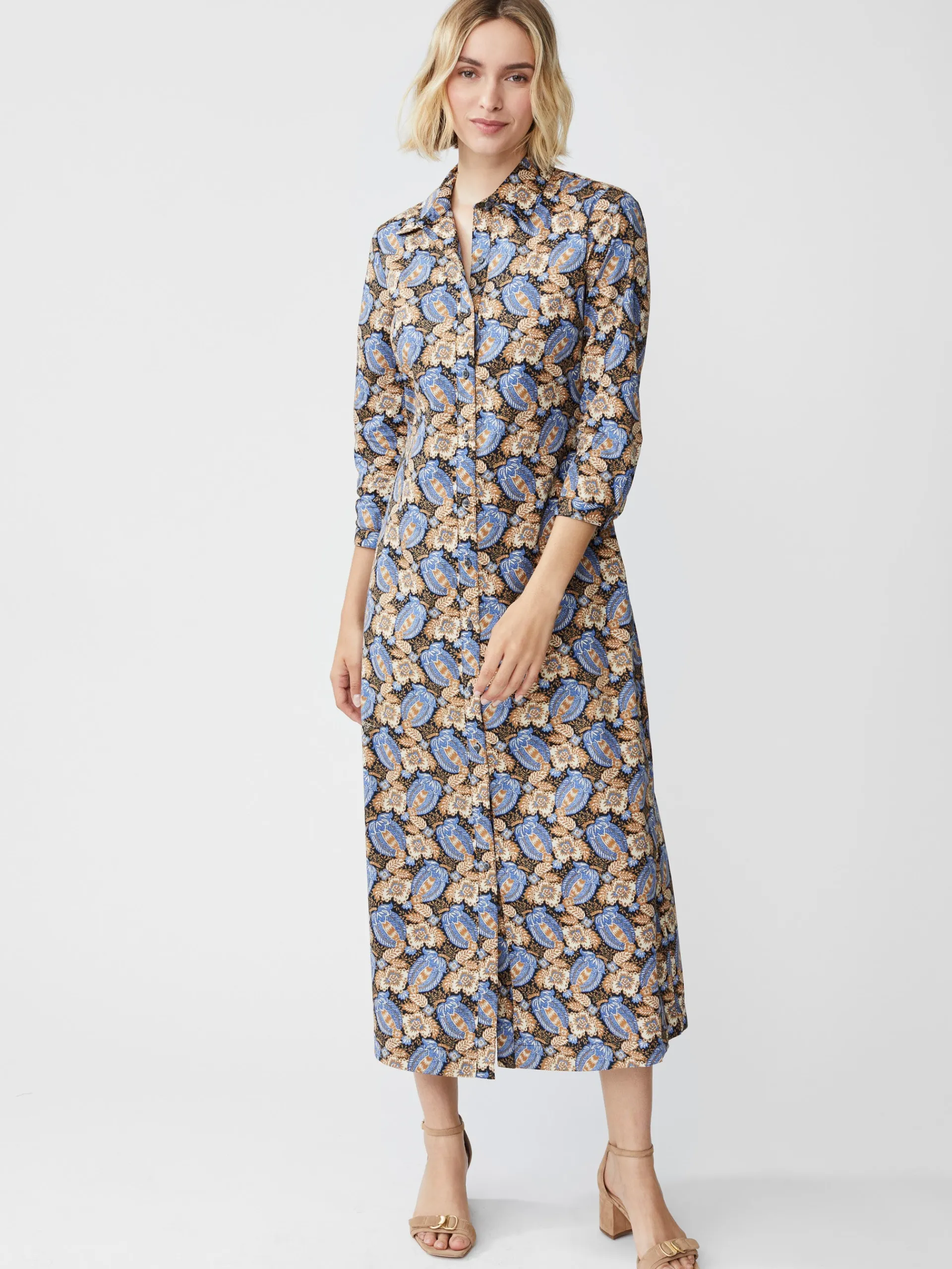 J.McLaughlin Louisa Dress in Pomegranate Grove Camel/Blue Hot