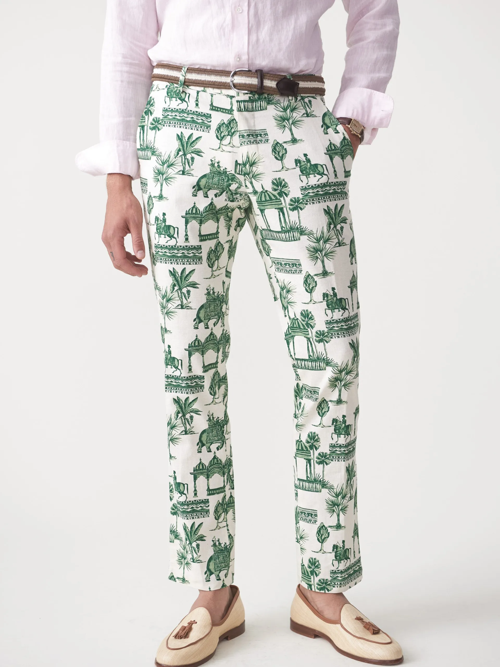 J.McLaughlin Lukas Linen Blend Pants in Desert Toile OffWhite/Green Cheap