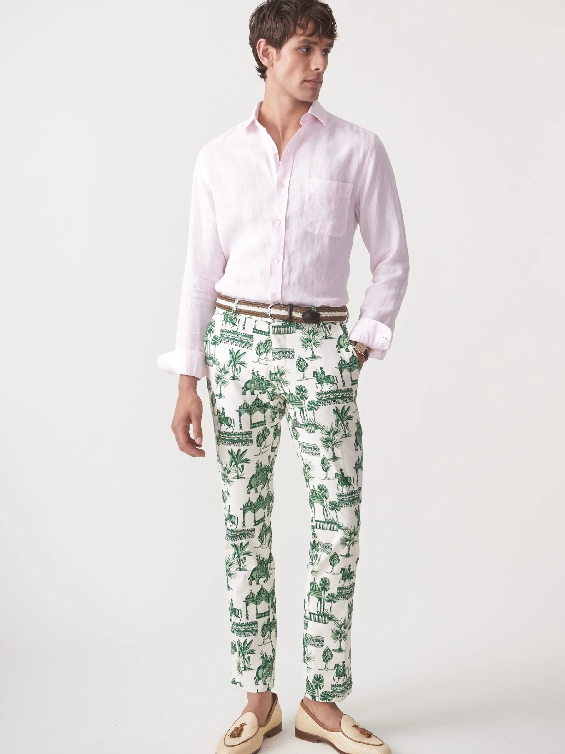 J.McLaughlin Lukas Linen Blend Pants in Desert Toile OffWhite/Green Cheap