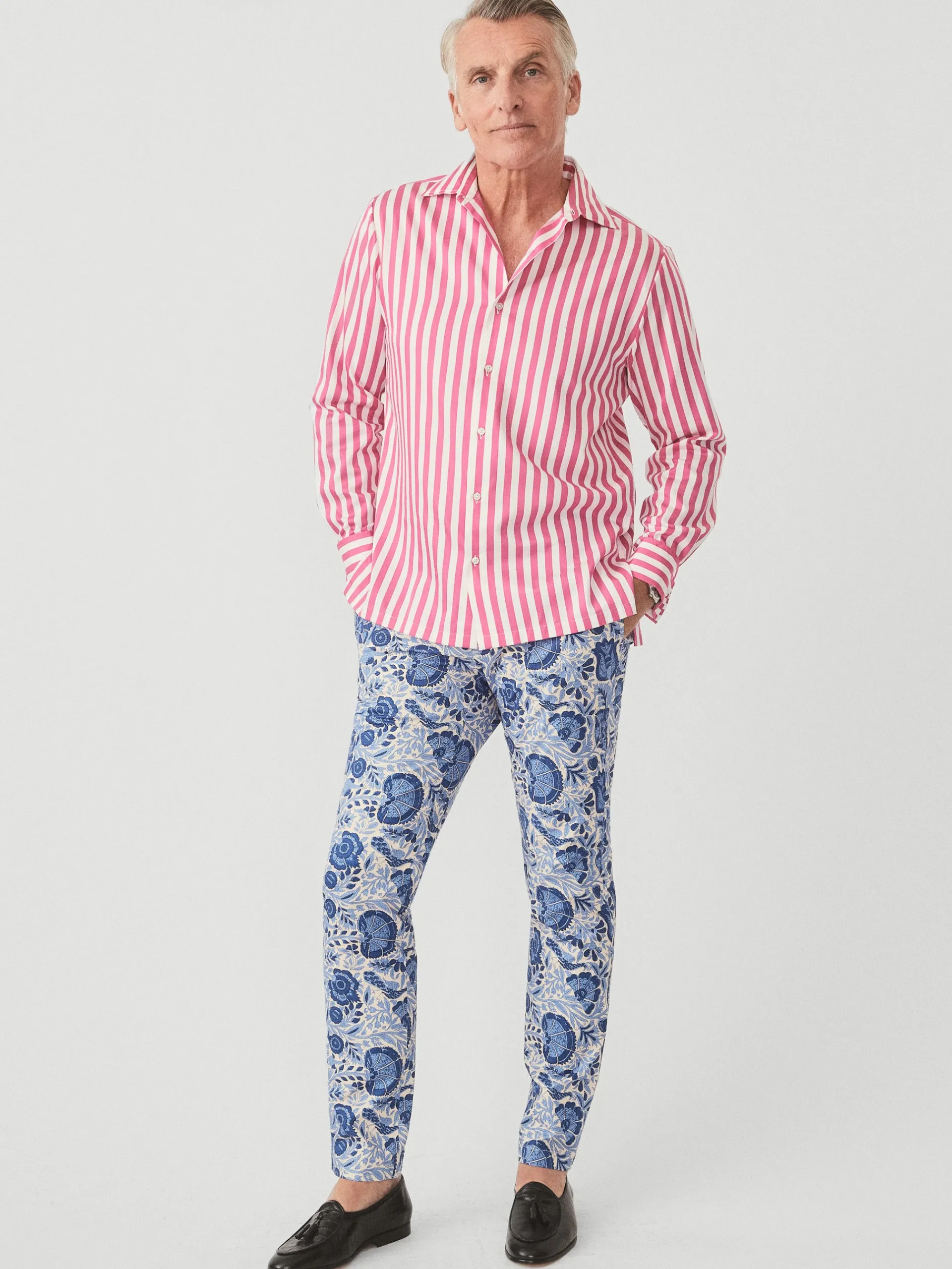 J.McLaughlin Lukas Pants in Eastern Blooms Sand/Navy/Denim Sale